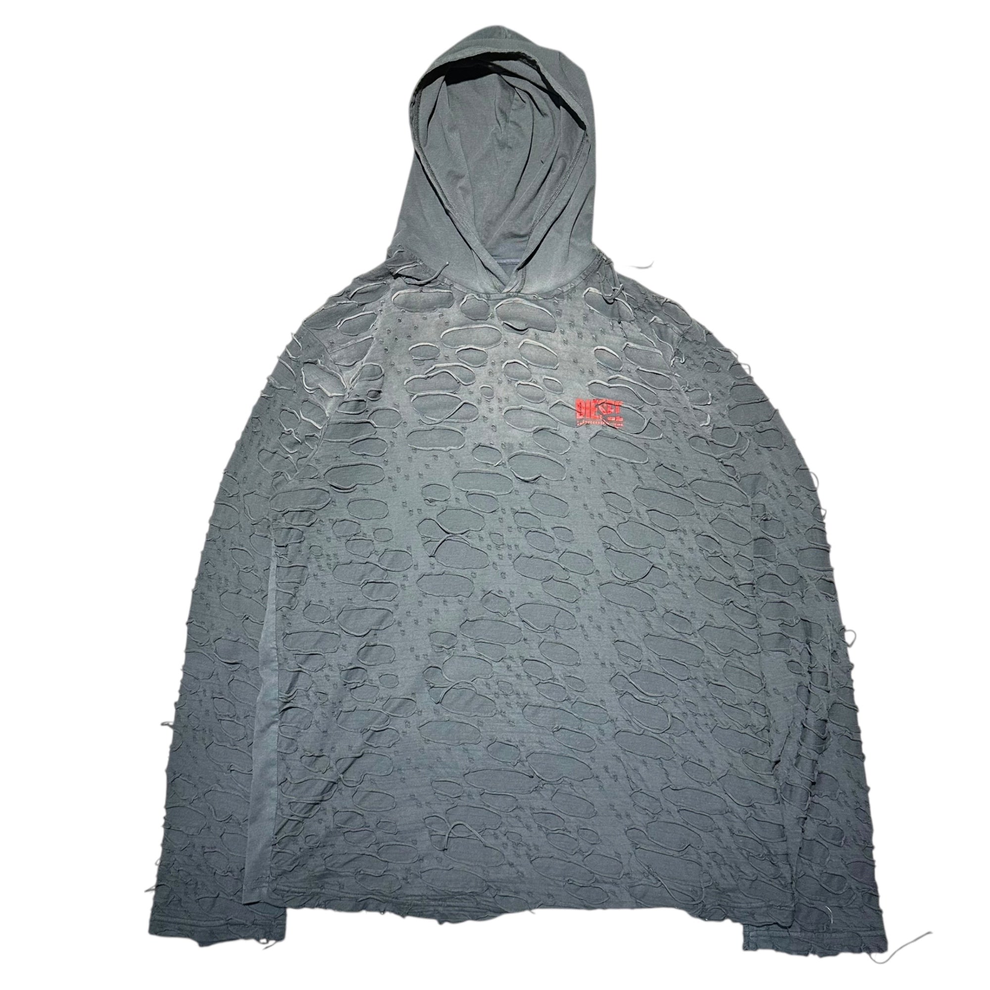 DIESEL(ディーゼル) T-CRANE-LS-HOOD デストロイ コットン フーディ  A16173 L ブラック プルオーバー パーカー ダメージ加工 ロゴ