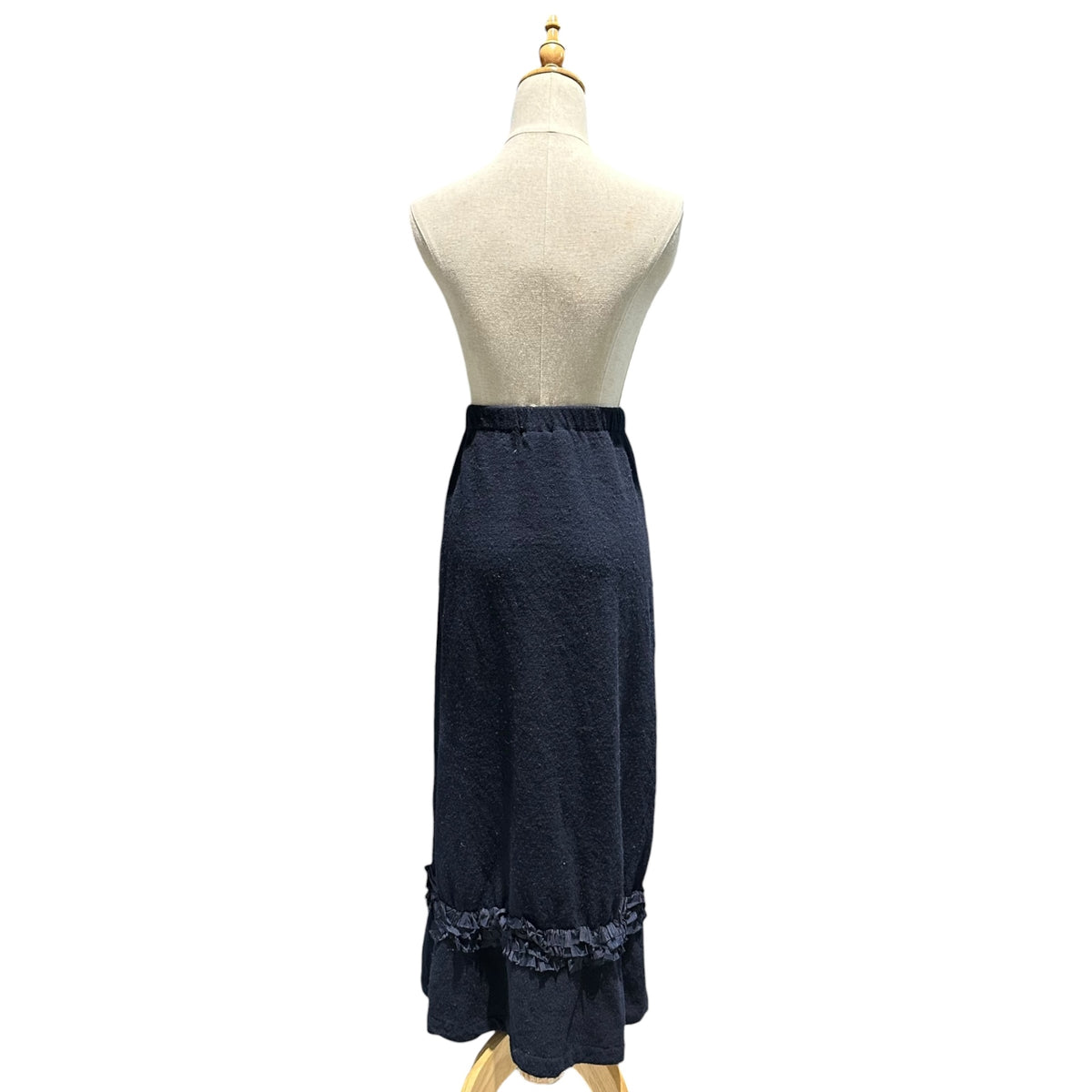 robe de chambre COMME des GARCONS(ローブドシャンブルコムデギャルソン) 1999AW Hem-Detail Piece-Dyed Long Wool Skirt 裾デザイン装飾 製品染め ロング ウール スカート RT-040370 FREE ネイビー AD1999