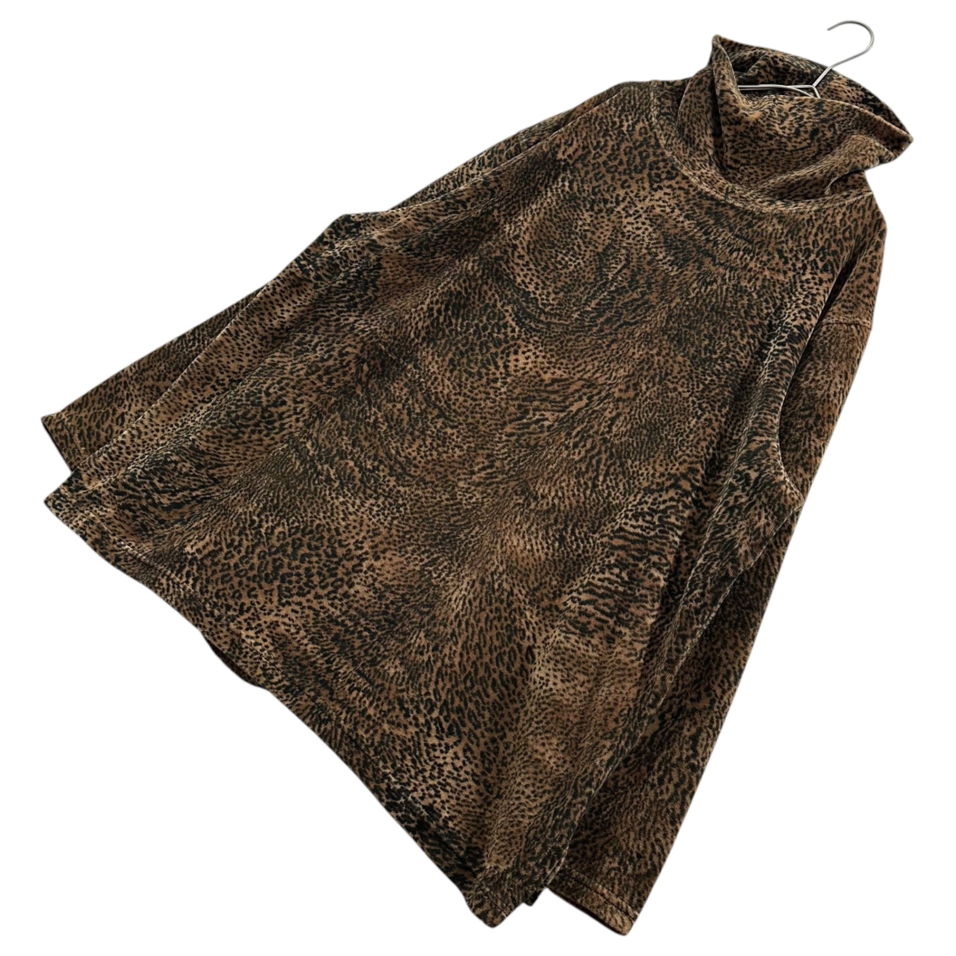JONES NEW YORK SPORT Leopard Velvet Turtleneck Cut-and-Sewn Top ヒョウ柄 ベロア タートルネック カットソー L ブラウン OLD