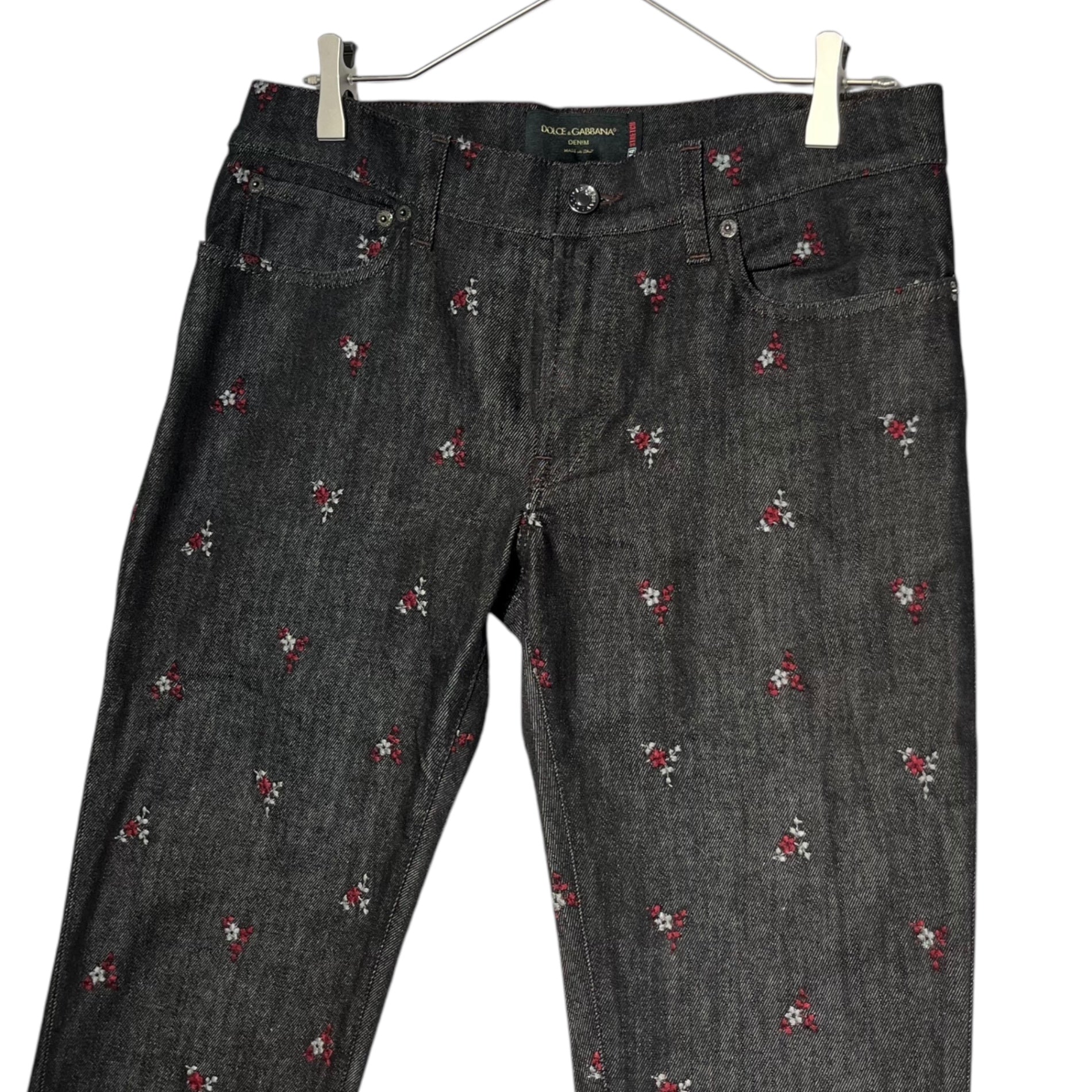 DOLCE&GABBANA(ドルチェ&ガッバーナドルガバ) flower stitch denim pants フラワーステッチ デニム パンツ  G4K7LZ G8P27 46 ブラック×レッド 刺繍