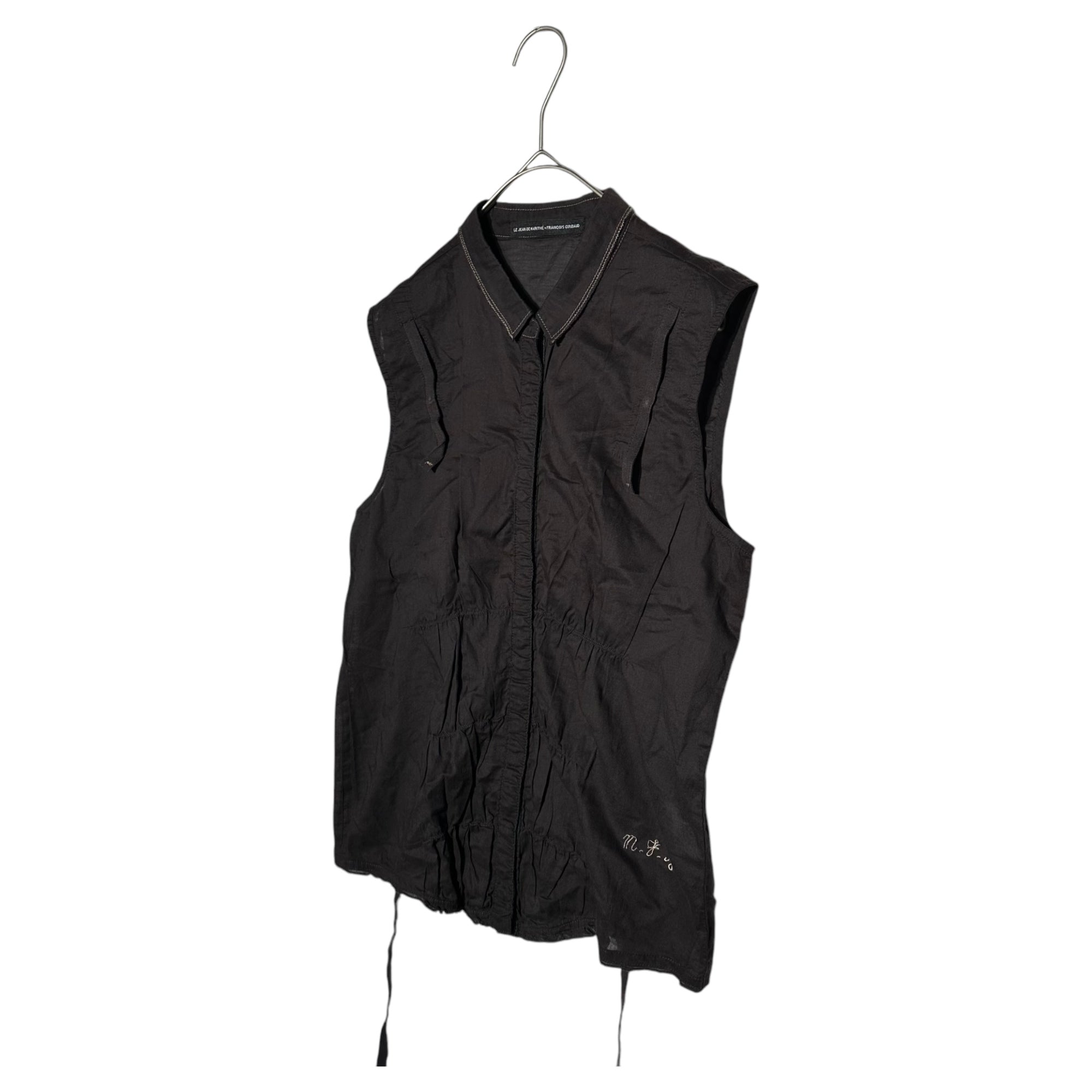 MARITHE FRANCOIS GIRBAUD(マリテフランソワジルボー) 00's Gathered Sheer N/S Blouse ギャザー シアー ノースリーブ ブラウス F6-5983 M ブラウン Y2K