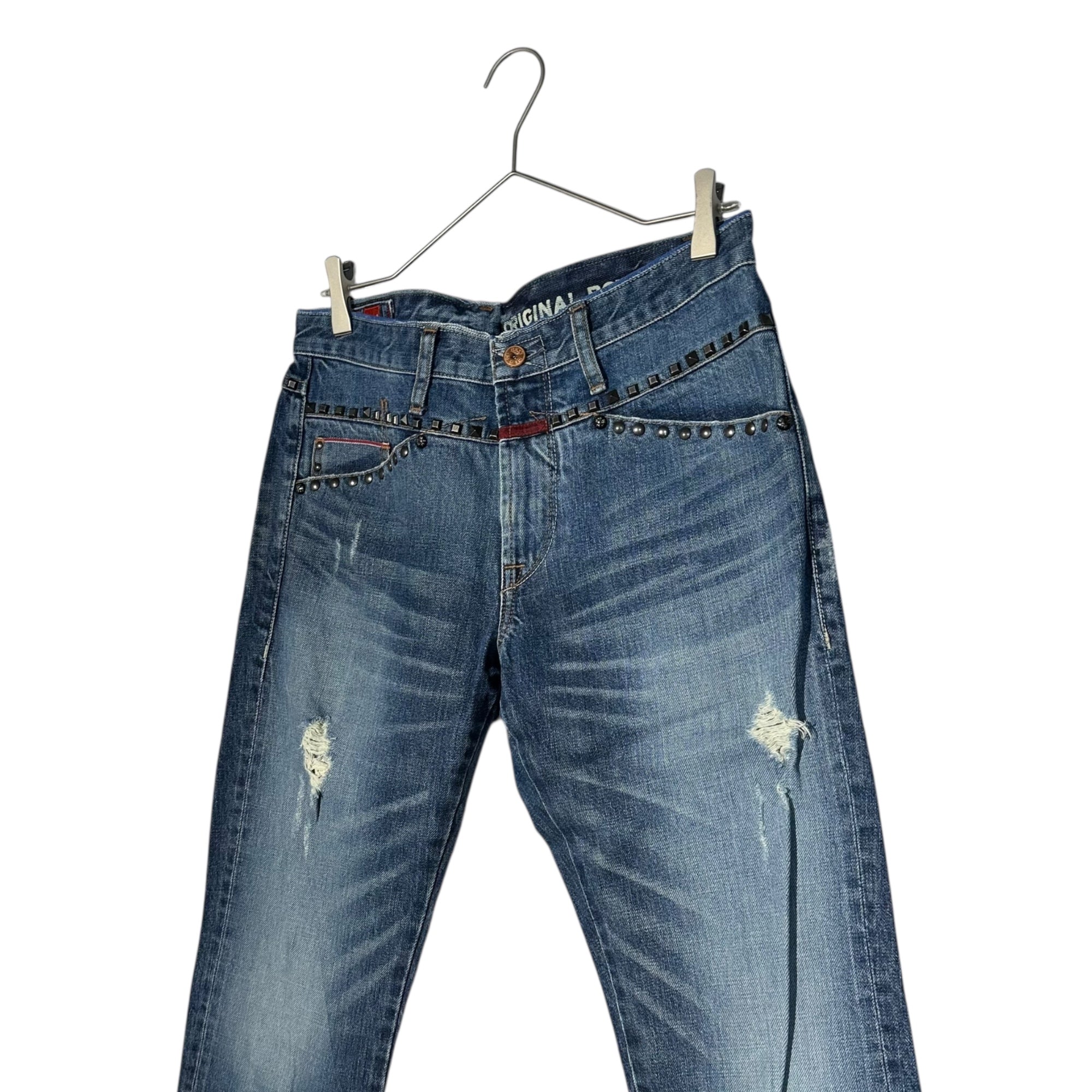 MARITHE FRANCOIS GIRBAUD(マリテフランソワジルボー) 00's Damaged selvedge studded denim pants ダメージ加工 セルビッチ スタッズ デニム パンツ F6-1564 M インディゴ Y2K パンク メンズ着用可能サイズ