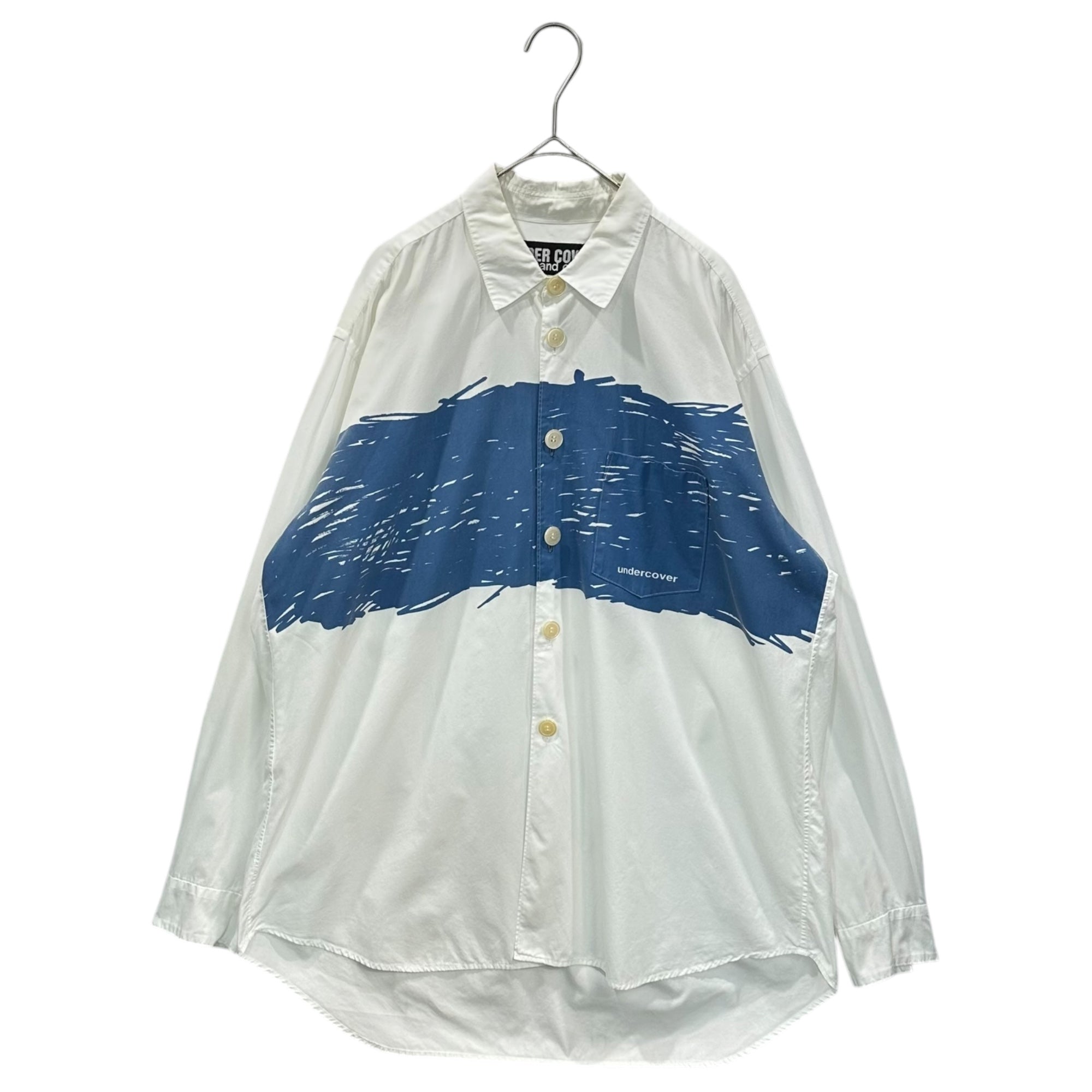 UNDERCOVER(アンダーカバー) 1993's “One-of-a-Kind” Hand-Printed Graphic L/S Shirt 一点物 手刷り グラフィック 長袖 シャツ FREE ホワイト×ブルー 初期 one and only 1990年代 アーカイブ 稀少