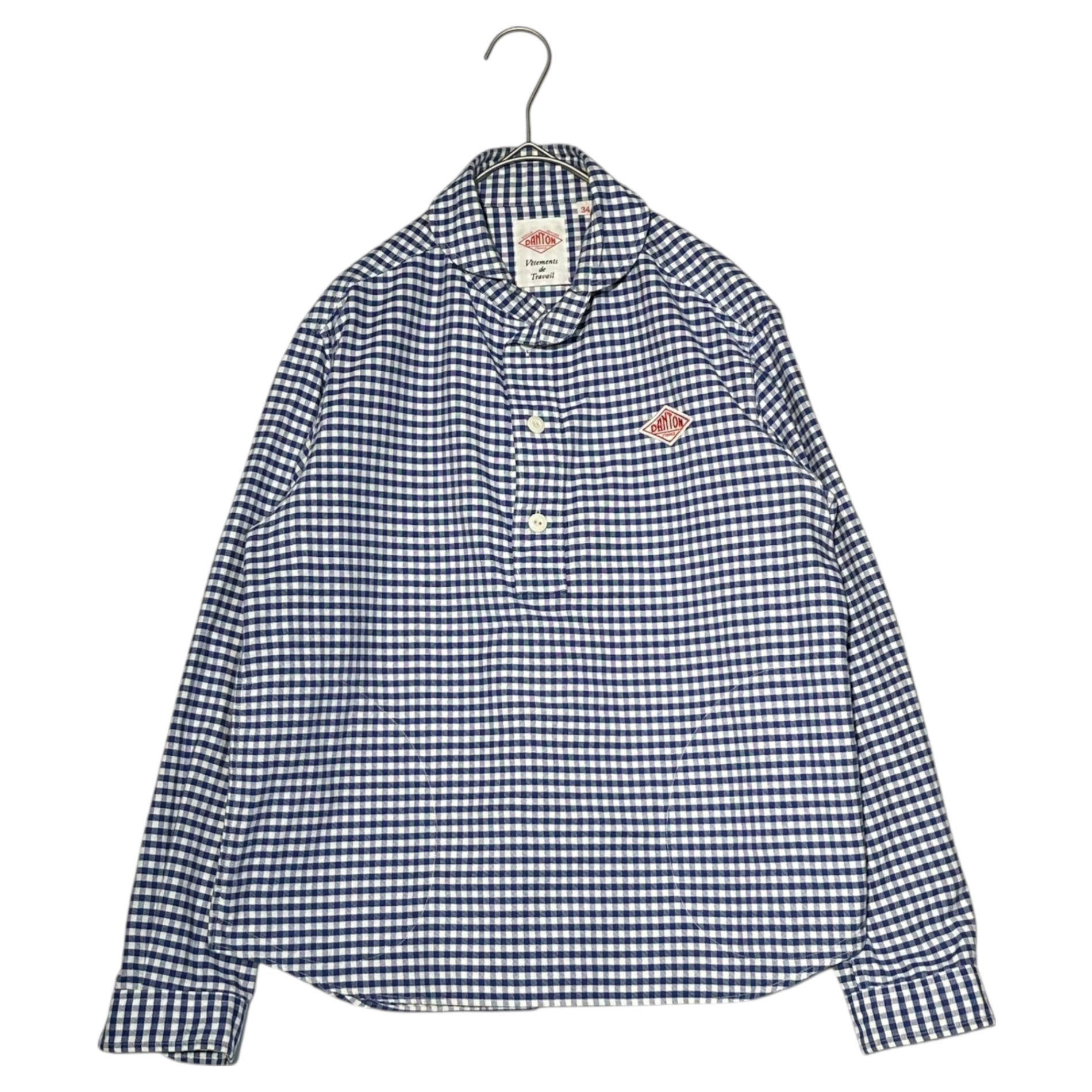 DANTON(ダントン) Round Collar Oxford Check Pullover L/S Shirt ラウンドカラー オックスフォード チェック プルオーバー 長袖 シャツ JD-3564 34(XS程度) ブルー×ホワイト
