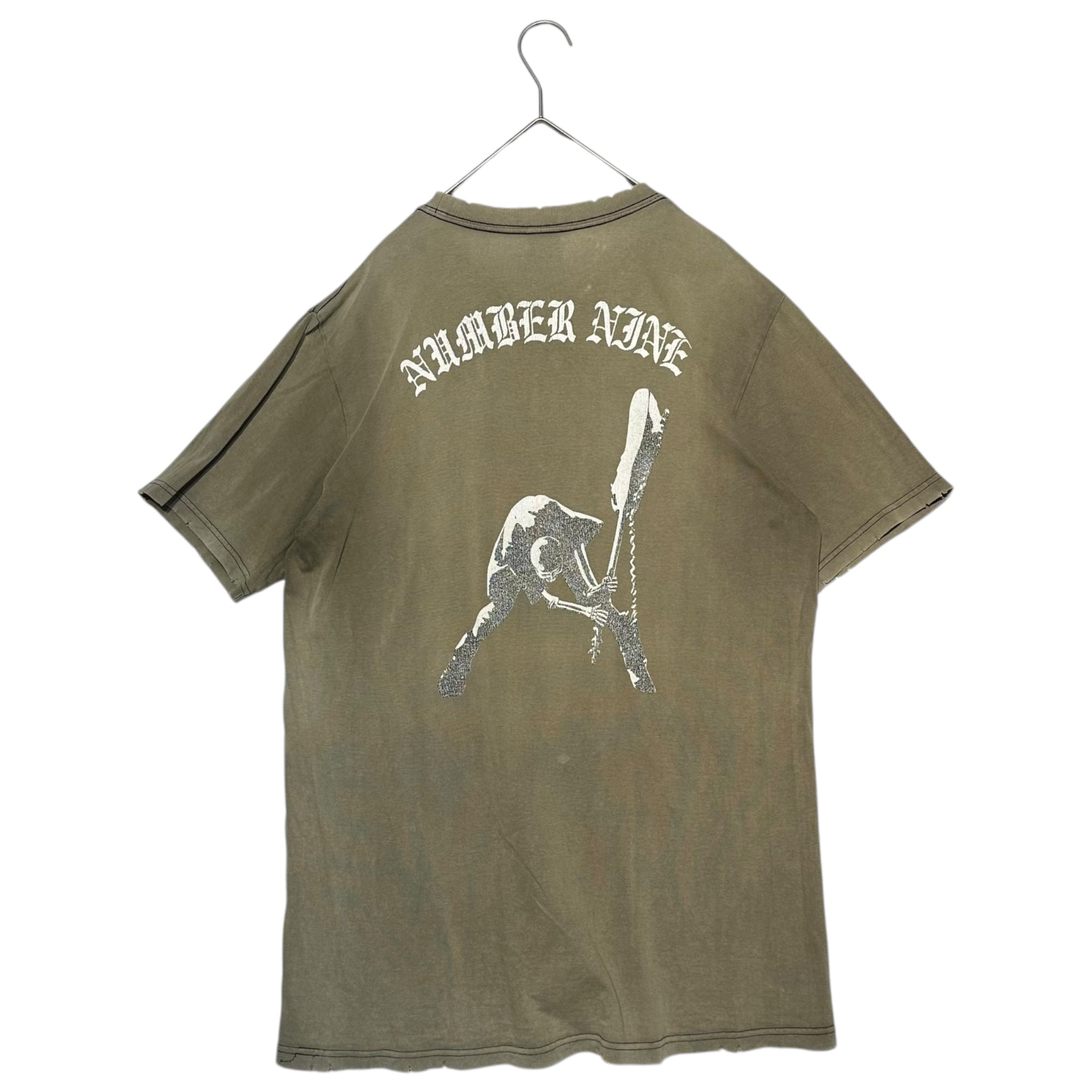 NUMBER (N)INE(ナンバーナイン) 04SS DREAM期 Skull Hockey Damaged T-Shirt スカル ホッケー ダメージ加工 Tシャツ 4(L) チャコールグレー BORO フェード感強め 宮下氏 本人期