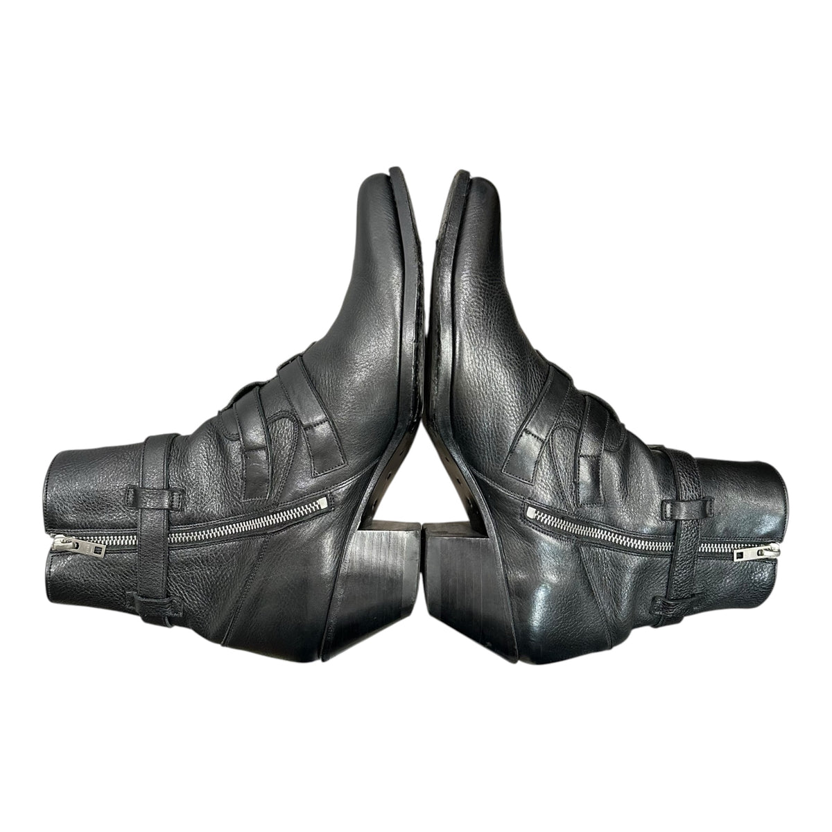 CELINE(セリーヌ) 2019SS By Hedi Slimane Belin Buckle Leather Boots ベルリン 3連 ベルト レザー ブーツ 43 ブラック エディ期 ウエスタン
