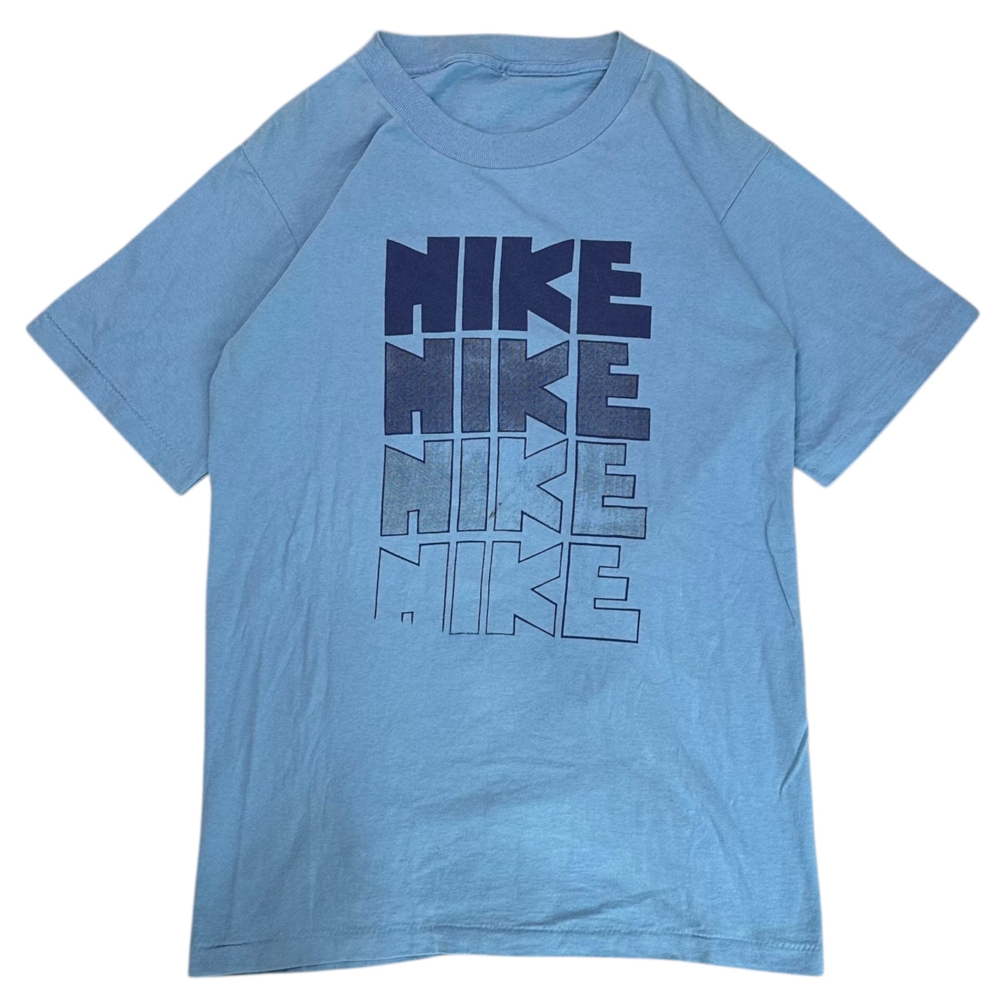 NIKE(ナイキ) 80's 4-row logo print T-shirt 【エラープリント】 ゴツナイキ 4連 ロゴ プリント Tシャツ 表記無(M程度) スカイブルー 80年代 オリジナル ヴィンテージ