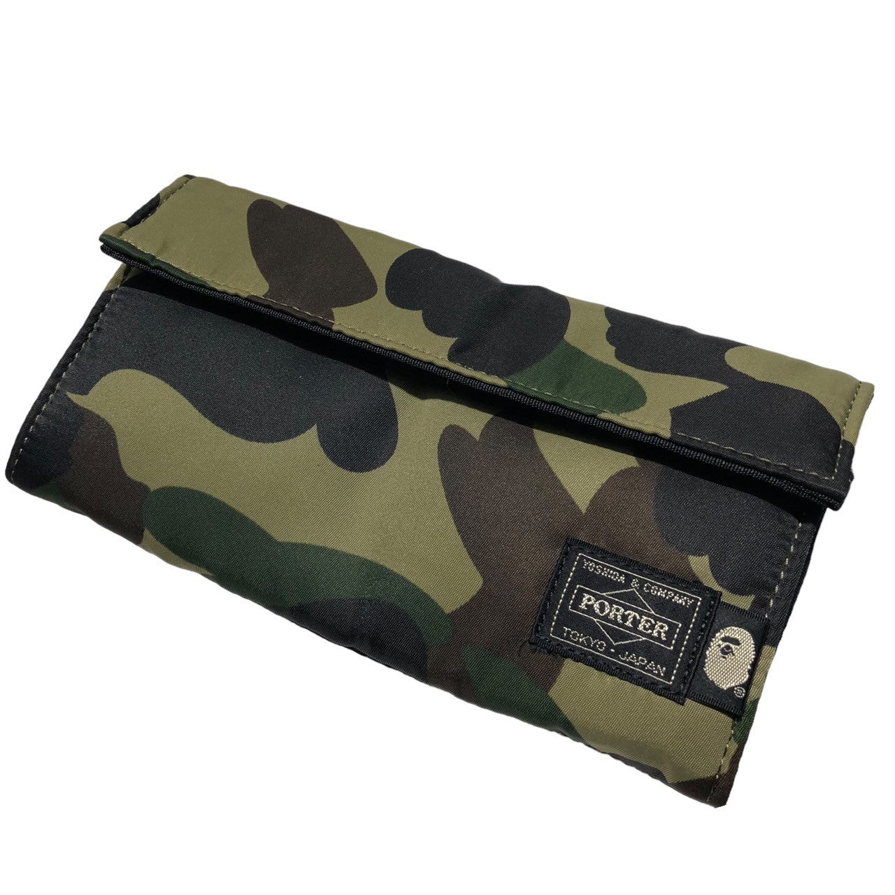 A BATHING APE × PORTER(アベイシングエイプ×ポーター) Nylon camouflage long wallet ナイロン カモフラ長財布 カーキ×ブラック×ブラウン