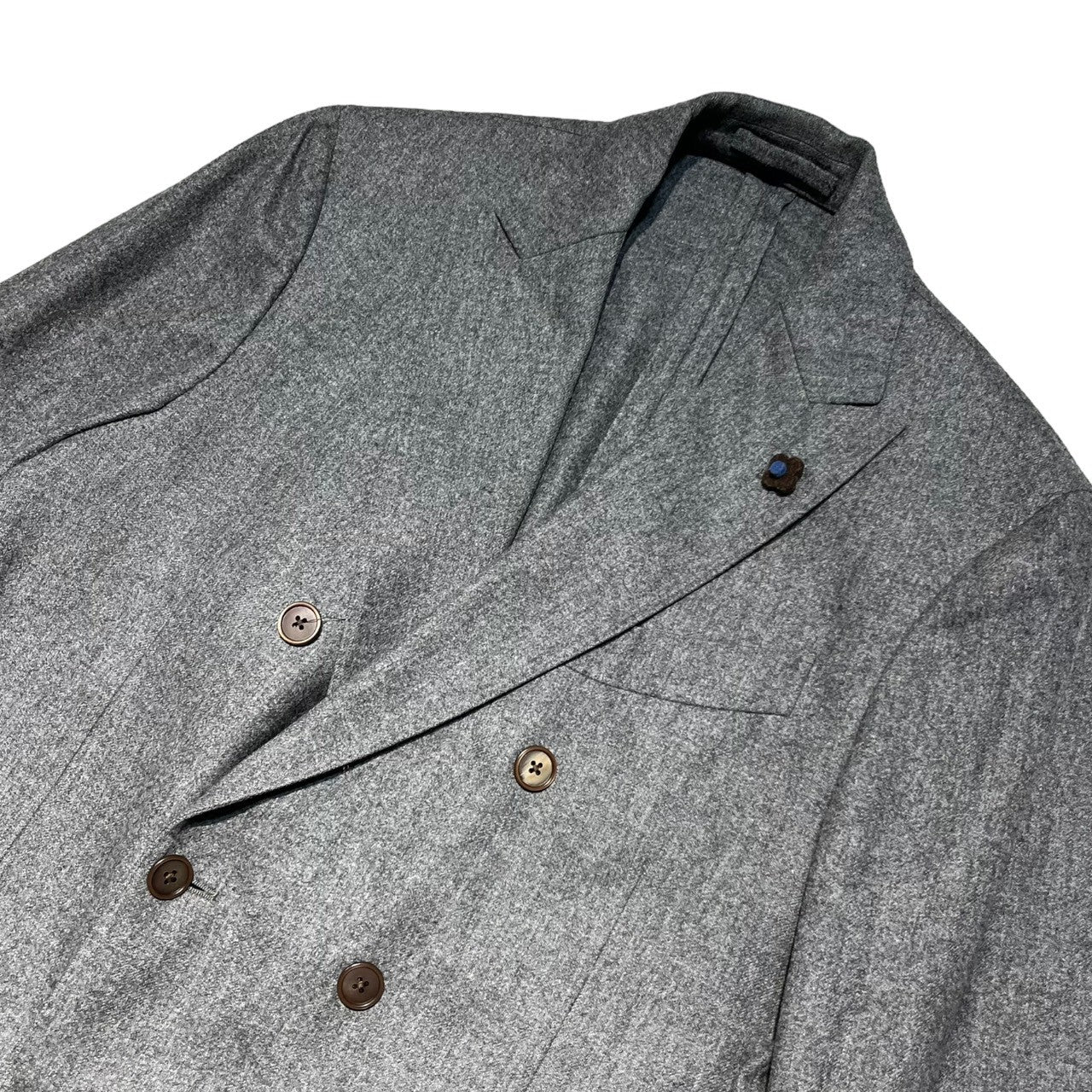 LARDINI(ラルディーニ) DOUBLE BREAST WOOL TAILORED JACKET ダブル ブレスト ウール テーラード ジャケット 48(L程度) グレー ドレス スーツ ブートニエール付き