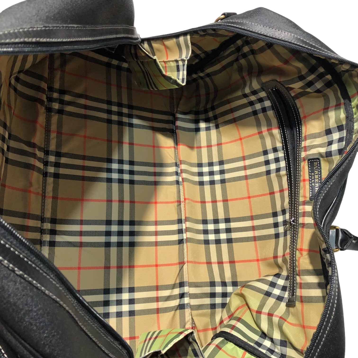 BURBERRY GOLF(バーバリーゴルフ) ノヴァチェック レザー ボストンバッグ 旅行 鞄 ブラック