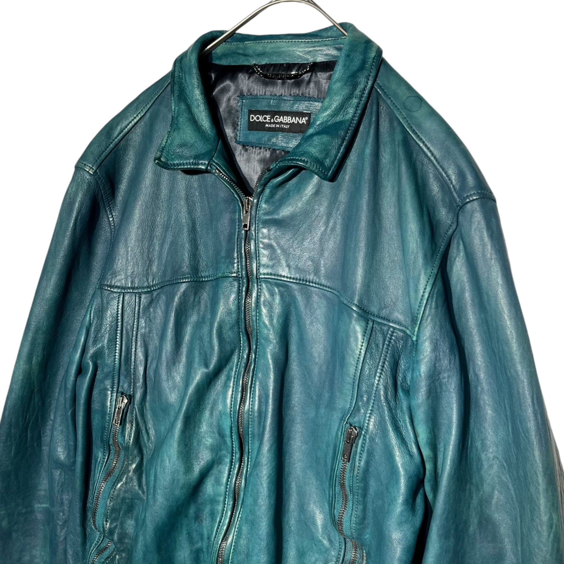 DOLCE&GABBANA(ドルチェ&ガッバーナドルガバ) Blue dyed lamb leather jacket ブルー 染め ラム レザー ジャケット 50(XL程度) ブルー