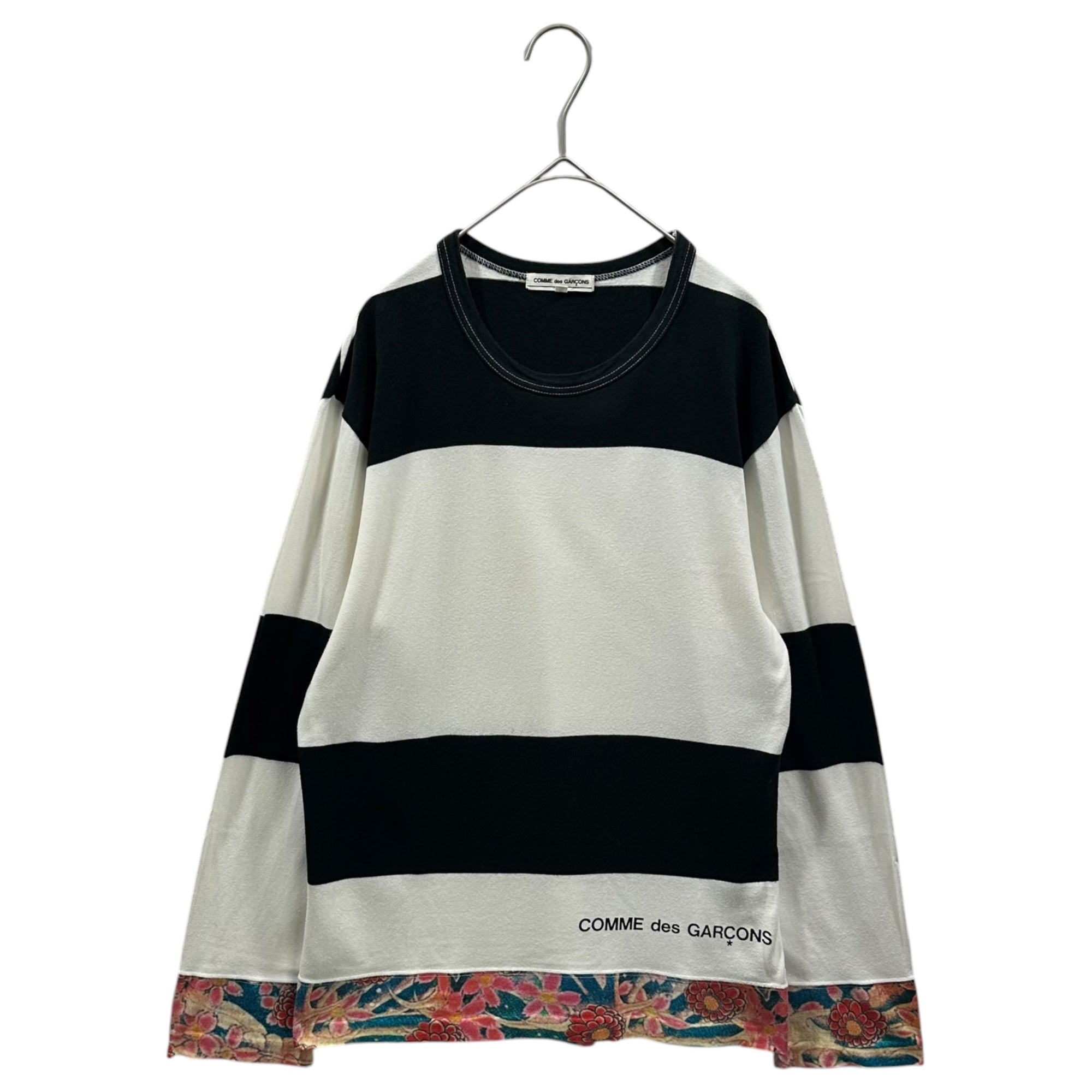 COMME des GARCONS(コムデギャルソン) 2008SS Floral-Print Striped L/S T-Shirt フローラル切替 ボーダー 長袖 Tシャツ OA-T002 S ホワイト×ブラック×マルチカラー