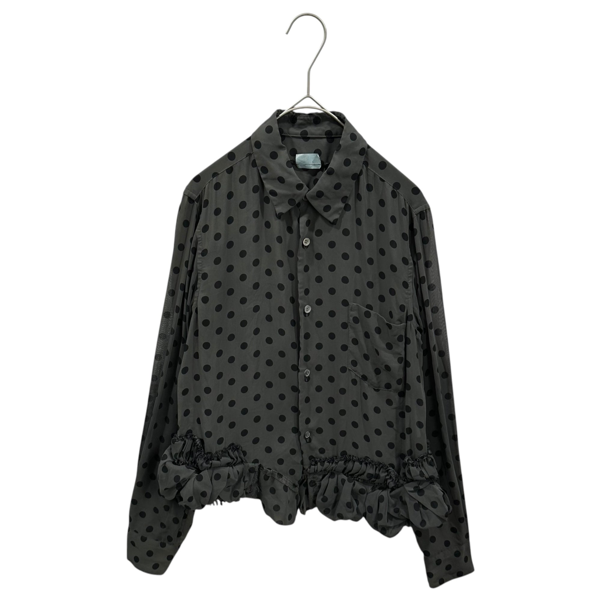 COMME des GARCONS(コムデギャルソン) 2013SS Frilled Hem Polka Dot Sheer Blouse 裾 フリル ドット シアー ブラウス GK-B039 XS グレー×ブラック AD2012