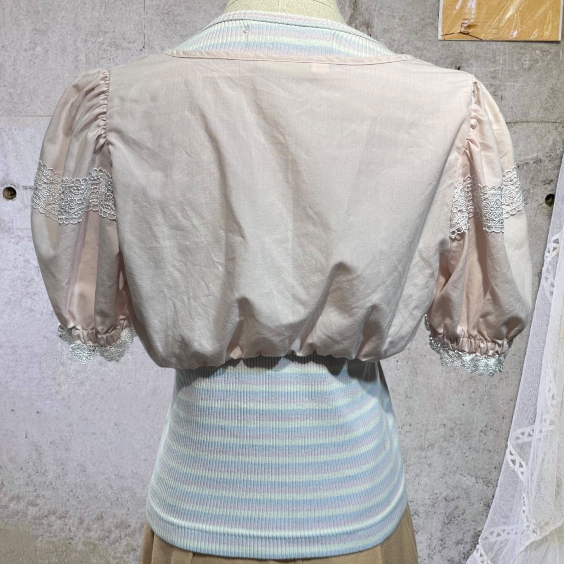 VINTAGE(ヴィンテージ) puff sleeve shortblouse パフスリーブなショートブラウス　 後染め ピンク