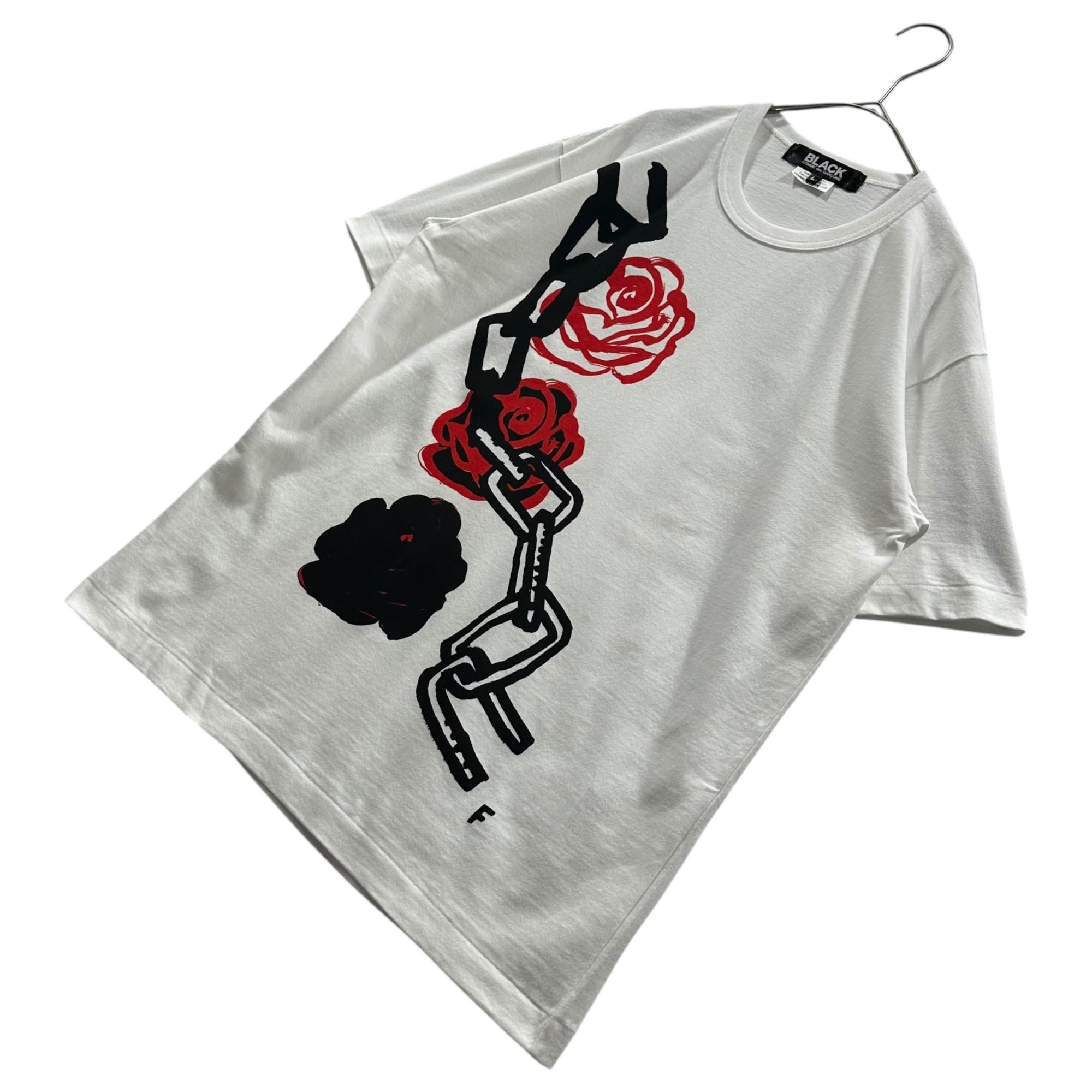 BLACK COMME des GARCONS(ブラックコムデギャルソン) 2017AW FILIP PAGOWSKI T-SHIRT フィリップ パゴウスキー Tシャツ 1T-T003 L ホワイト 薔薇 チェーン