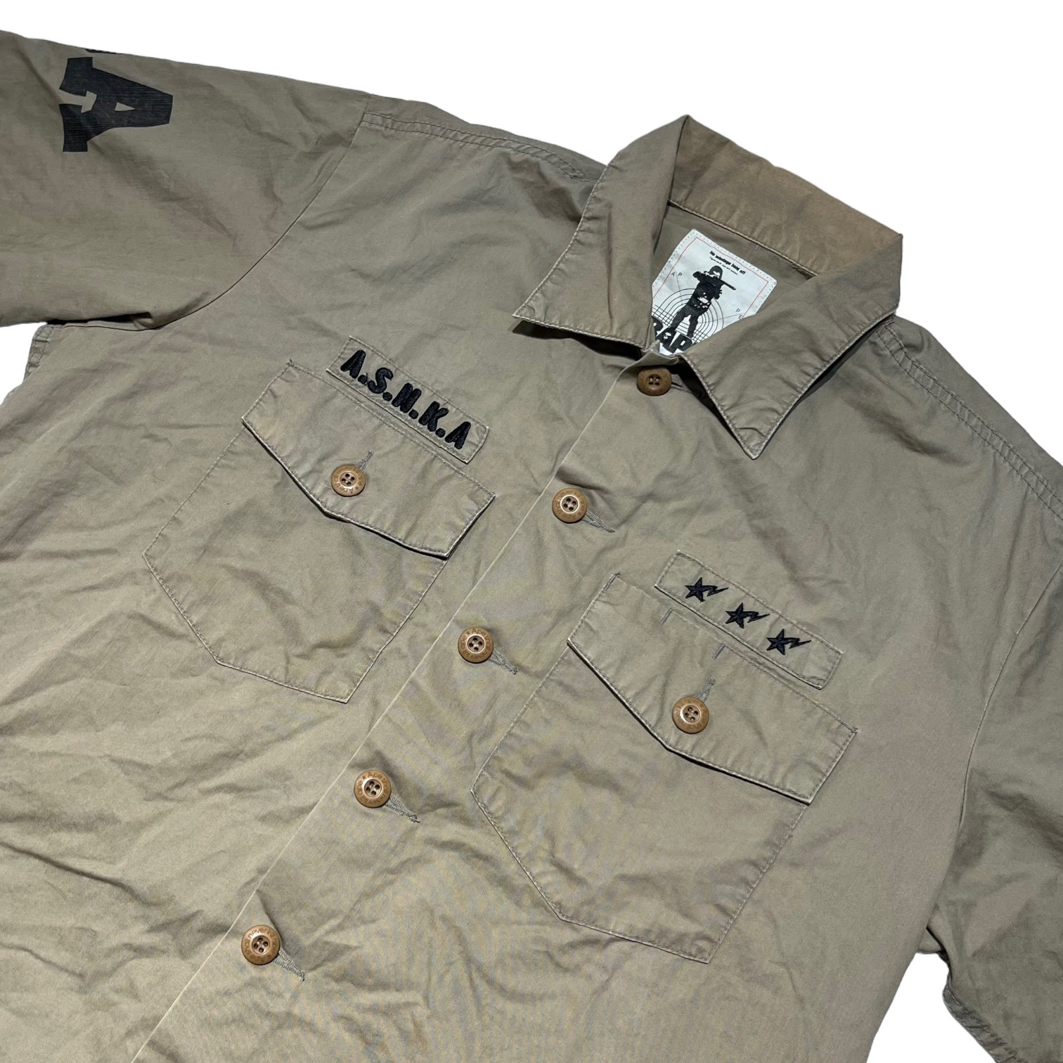 BAPE BY A BATHING APE(ベイプ バイ アベイシングエイプ) 90's military fatigue shirt ミリタリー ファティーグ シャツ 90年代 L カーキ