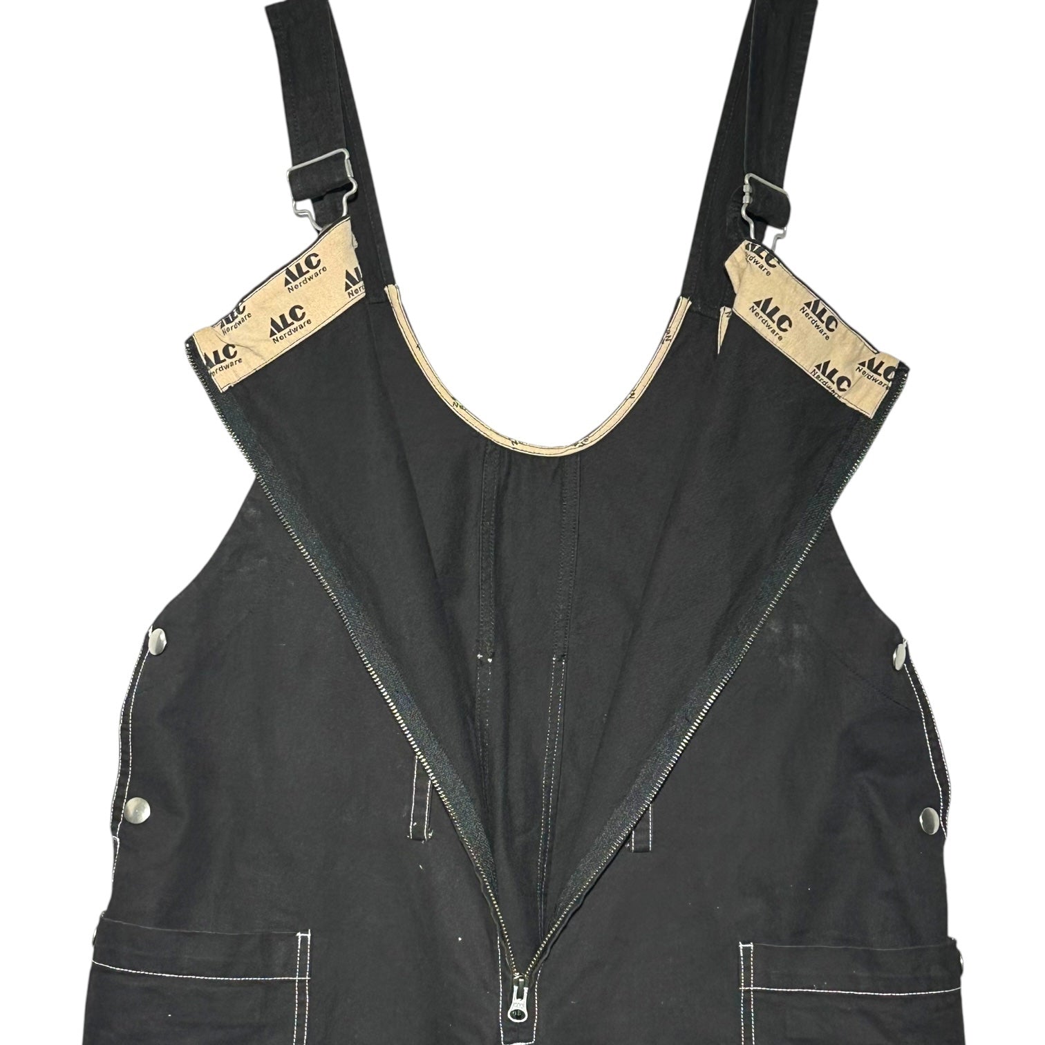 AlexanderLeeChang(アレキサンダーリーチャン) White Stitch Front Zip Cotton Overalls ホワイトステッチ フロントジップ コットン オーバーオール AC-041908 2(M程度) ブラック