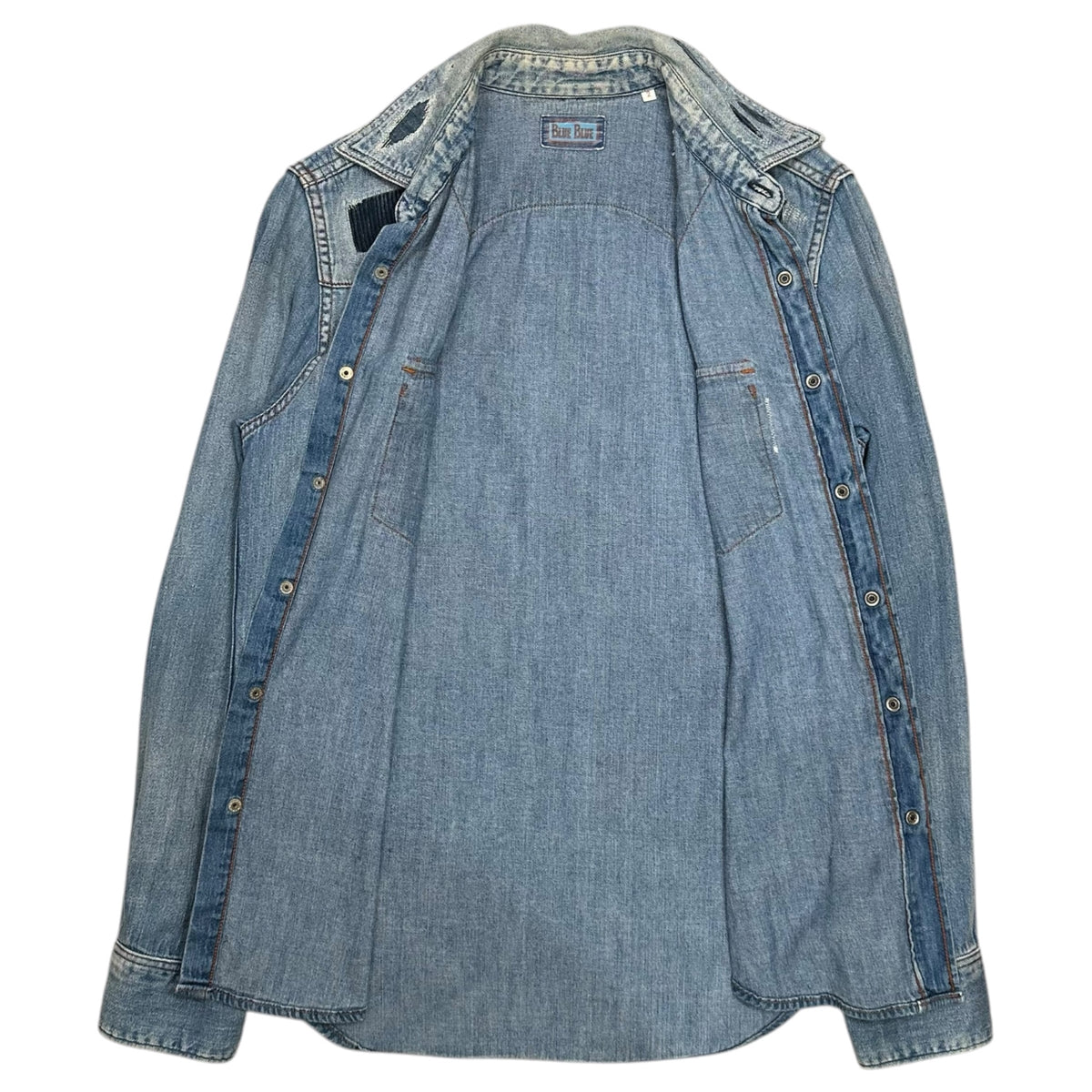 BLUE BLUE(ブルーブルー) BORO Western Denim Shirt ヴィンテージ加工 ウエスタン デニム シャツ 2 ライトインディゴ パッチワーク