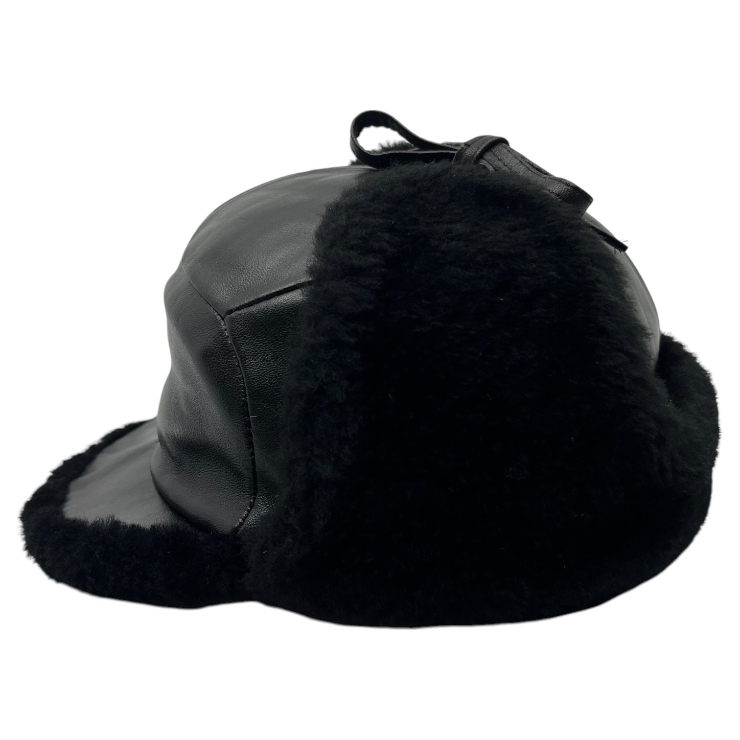 MISTRAL(ミストラル) Lamb shearling leather flight cap ラム ムートン レザー フライト キャップ 58 ブラック フランス製