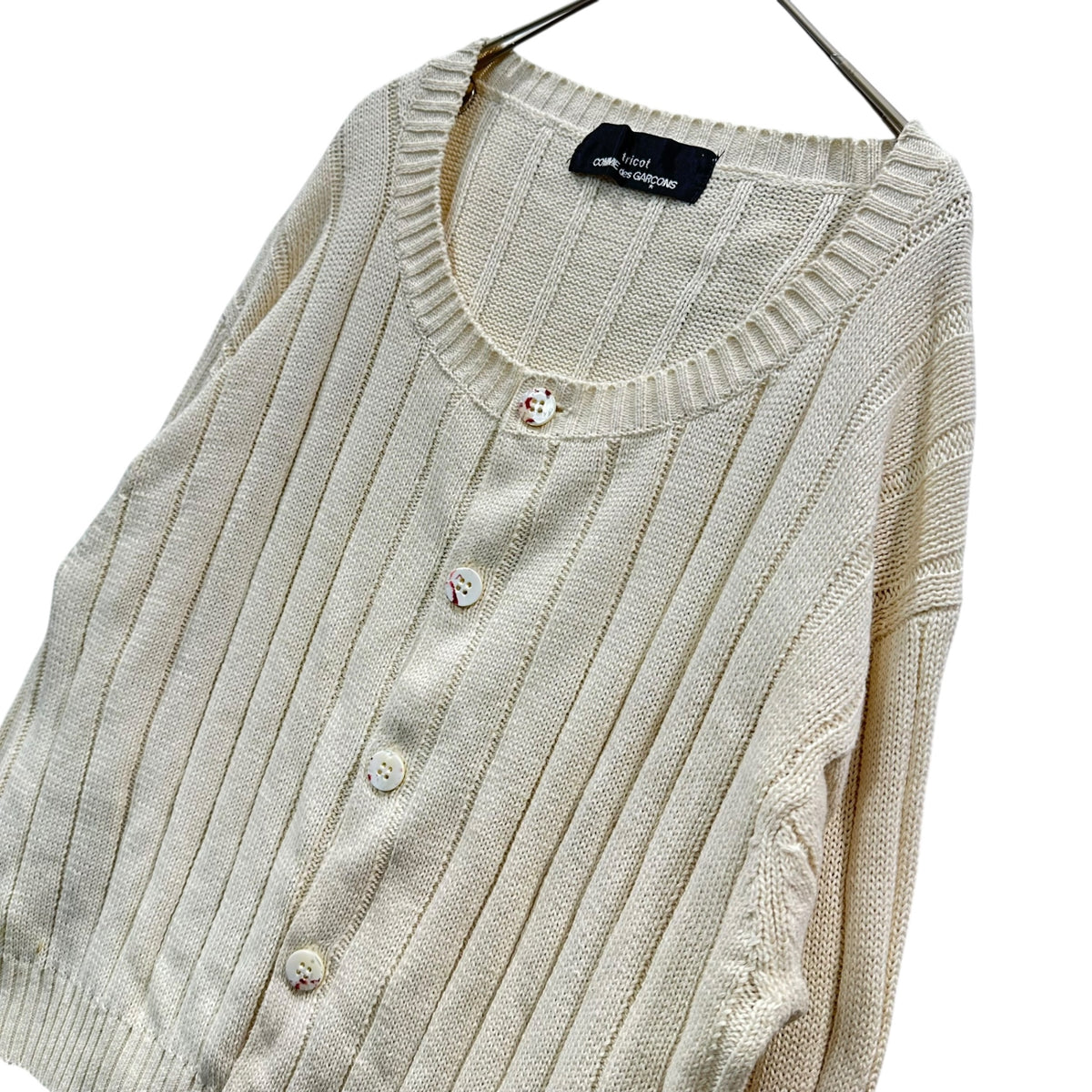 tricot COMME des GARCONS(トリココムデギャルソン) 1993SS Marble-Button Cotton Cardigan マーブル ボタン コットン カーディガン TN-020150 FREE アイボリー AD1992 90s アーカイブ