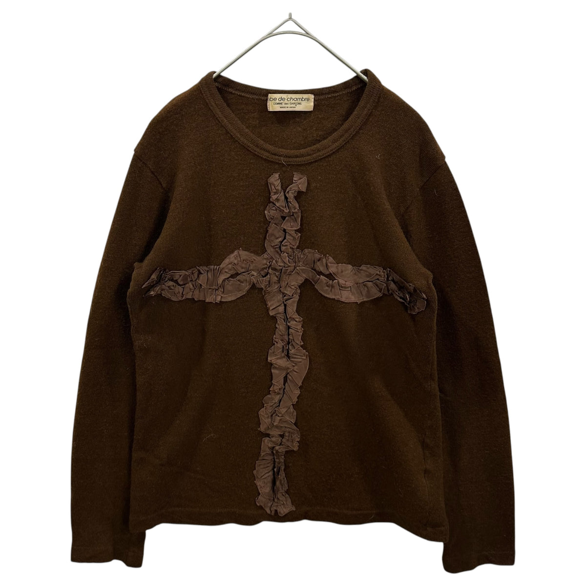 robe de chambre COMME des GARCONS(ローブドシャンブルコムデギャルソン) 1999AW Cupro-Ruffled Cross-Design Wool Knit キュプラ フリル クロス デザイン ウール ニット RT-040330 FREE ブラウン AD1999 90s アーカイブ