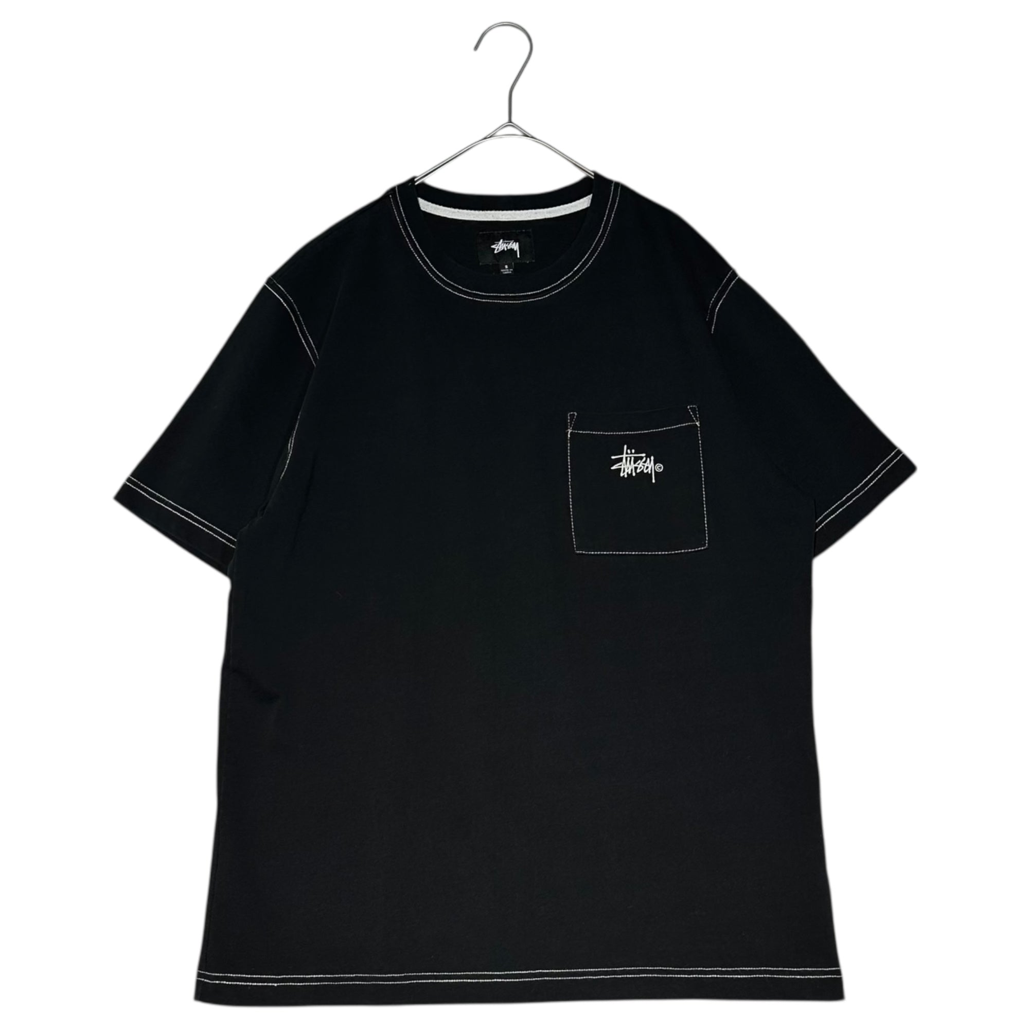STUSSY(ステューシー) Stock Pocket crew neck Tee ストック ポケット クルーネック Tシャツ 1140146 S ブラック×ホワイト