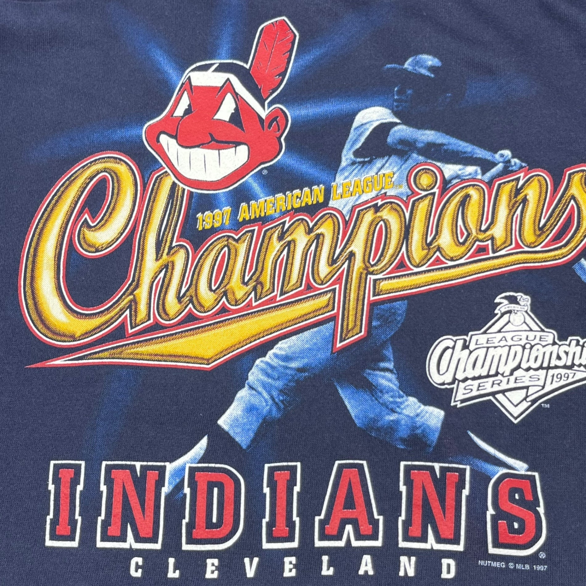 LEE(リー) 1997 MLB Championship "Cleveland Indians" SWEATSHIRT クリーブランド・インディアンス スウェット L ネイビー 90's 90年代 ヴィンテージ ベースボール