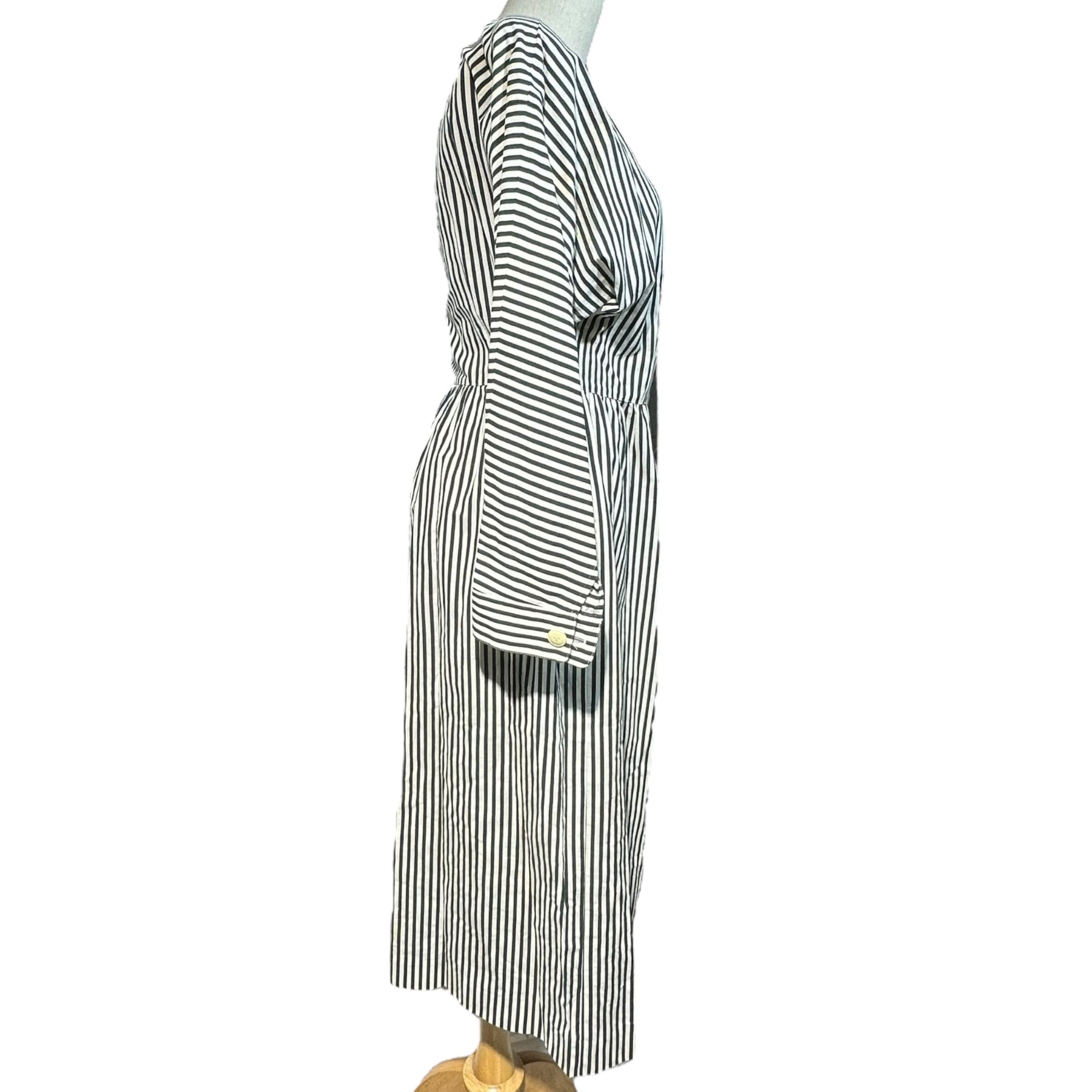 COMME des GARCONS(コムデギャルソン) 70～80's Cotton Collarless Striped Dress 70～80年代 コットン ノーカラー ストライプ ワンピース FREE ホワイト×ネイビー 川久保玲 本人期 アーカイブ