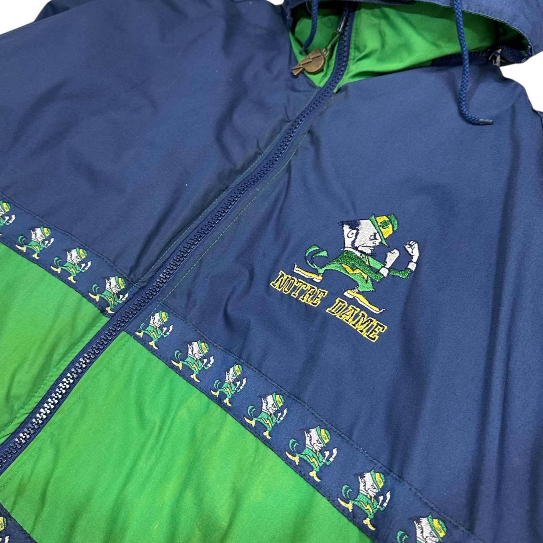 PRO PLAYER(プロプレイヤー) OLD NOTRE DAME Padded Jacket オールド ノートルダム 中綿 ジャケット XL ネイビー×グリーン×イエロー 古着