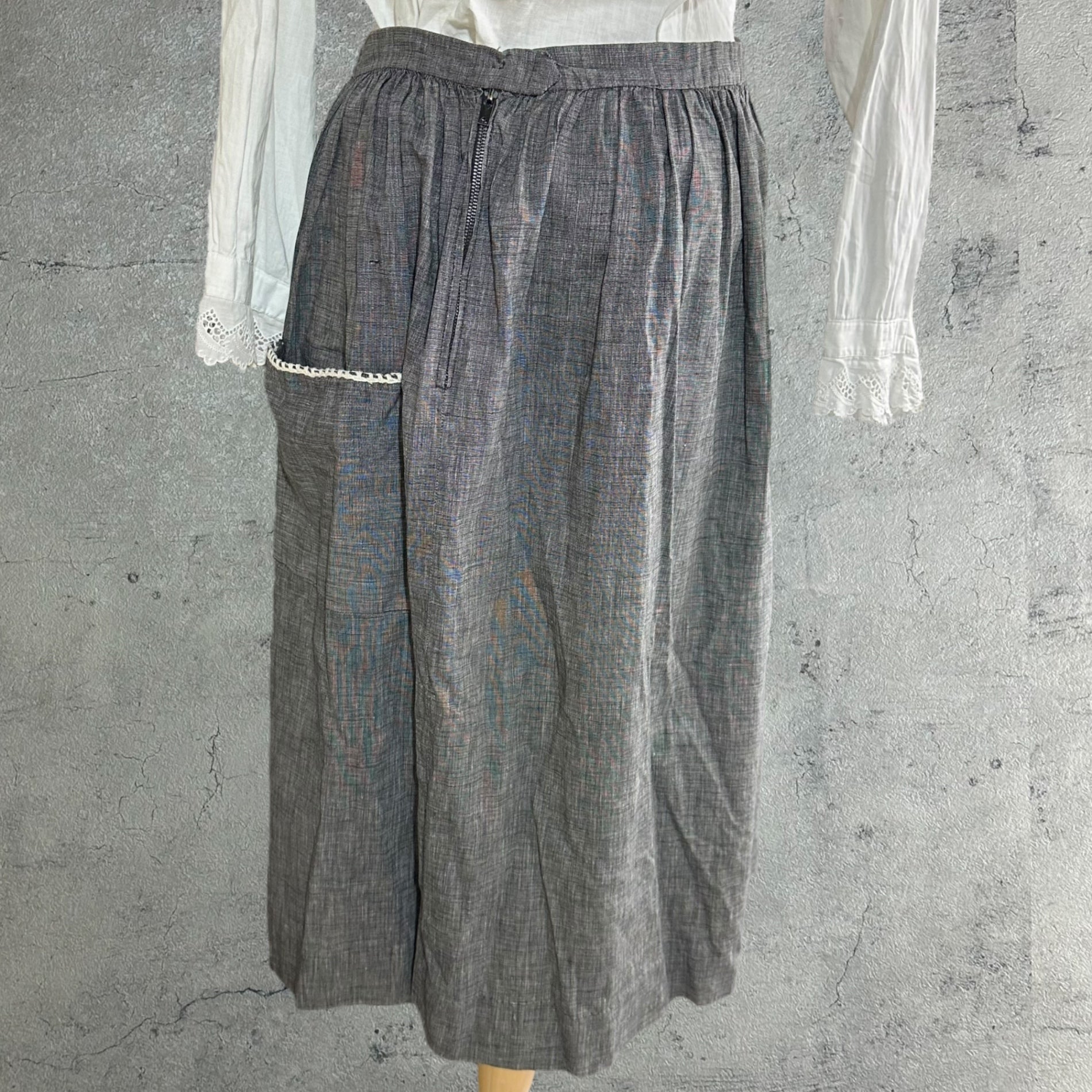 Euro vintage(ヨーロッパヴィンテージ) pokets_front two pokets tacked skirt フロントポケット付きタックデニムスカート 表記無し(S～M程度) ブルーグレー