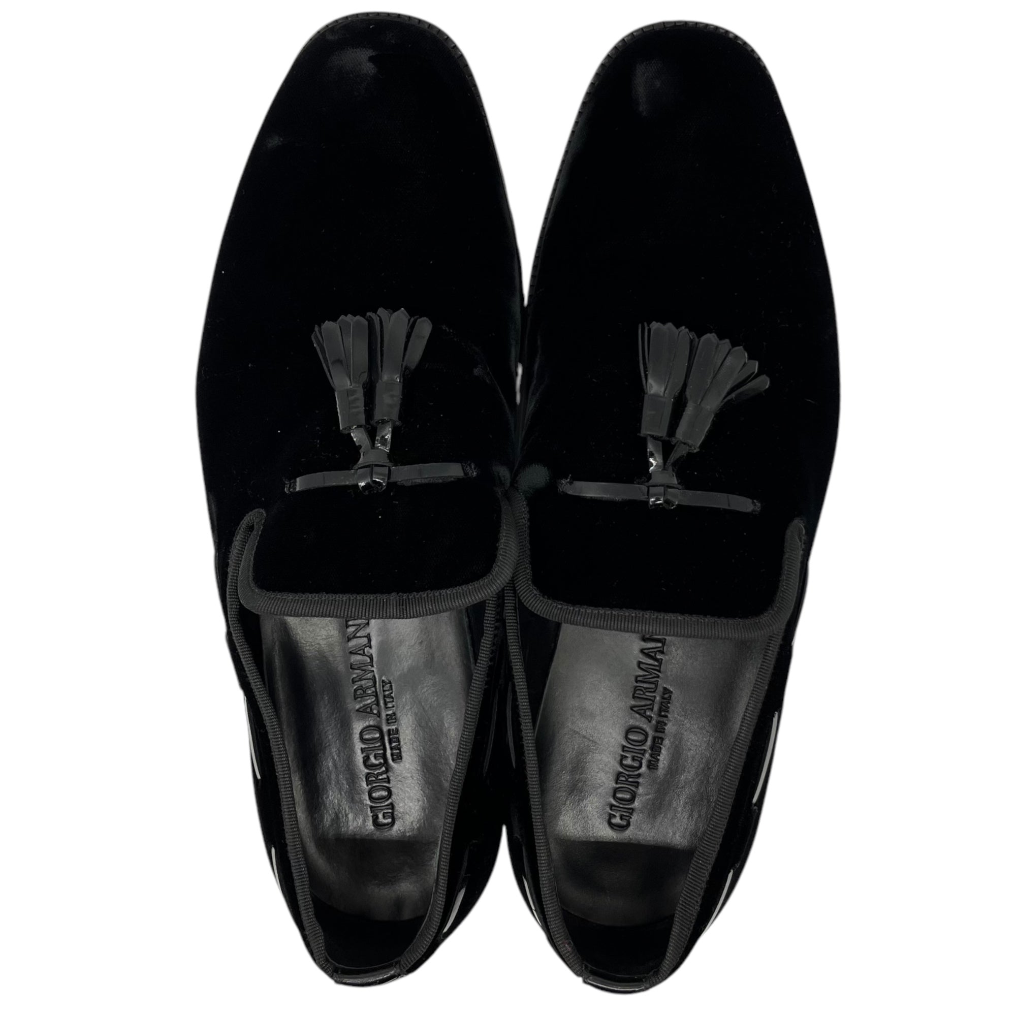 GIORGIO ARMANI(ジョルジオアルマーニ) Tassel tongue achanky sole loafers ベロア タッセル チャンキーソール ローファー X2J055 7(25.5cm程度) ブラック 厚底