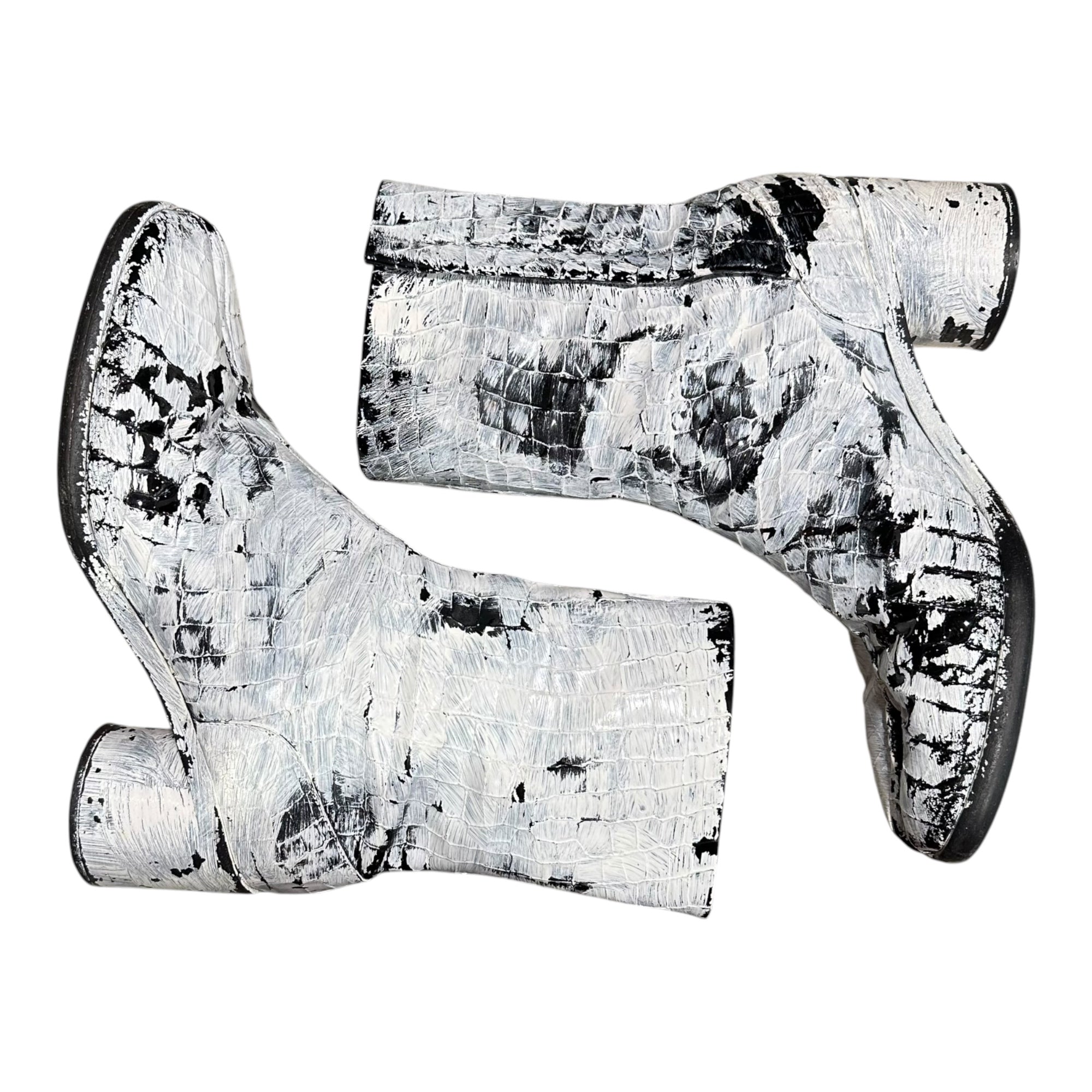 MAISON MARGIELA(メゾンマルジェラ) 21AW TABI BOOTS - Crocodile Embossed Leather Bianquet 足袋 ブーツ クロコ 型押し レザー ペンキ S57WU0132 43(27.5cm程度) ホワイト×ブラック