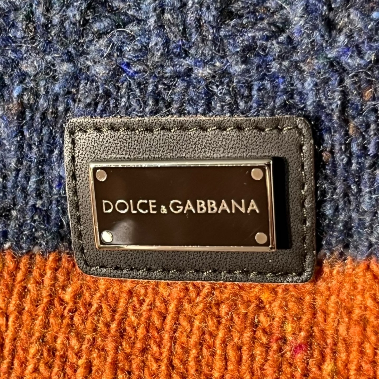 DOLCE&GABBANA(ドルチェ&ガッバーナドルガバ) back plate border knit バック プレート ボーダー ニット セーター GC029K/F16G2 46 オレンジ×ネイビー