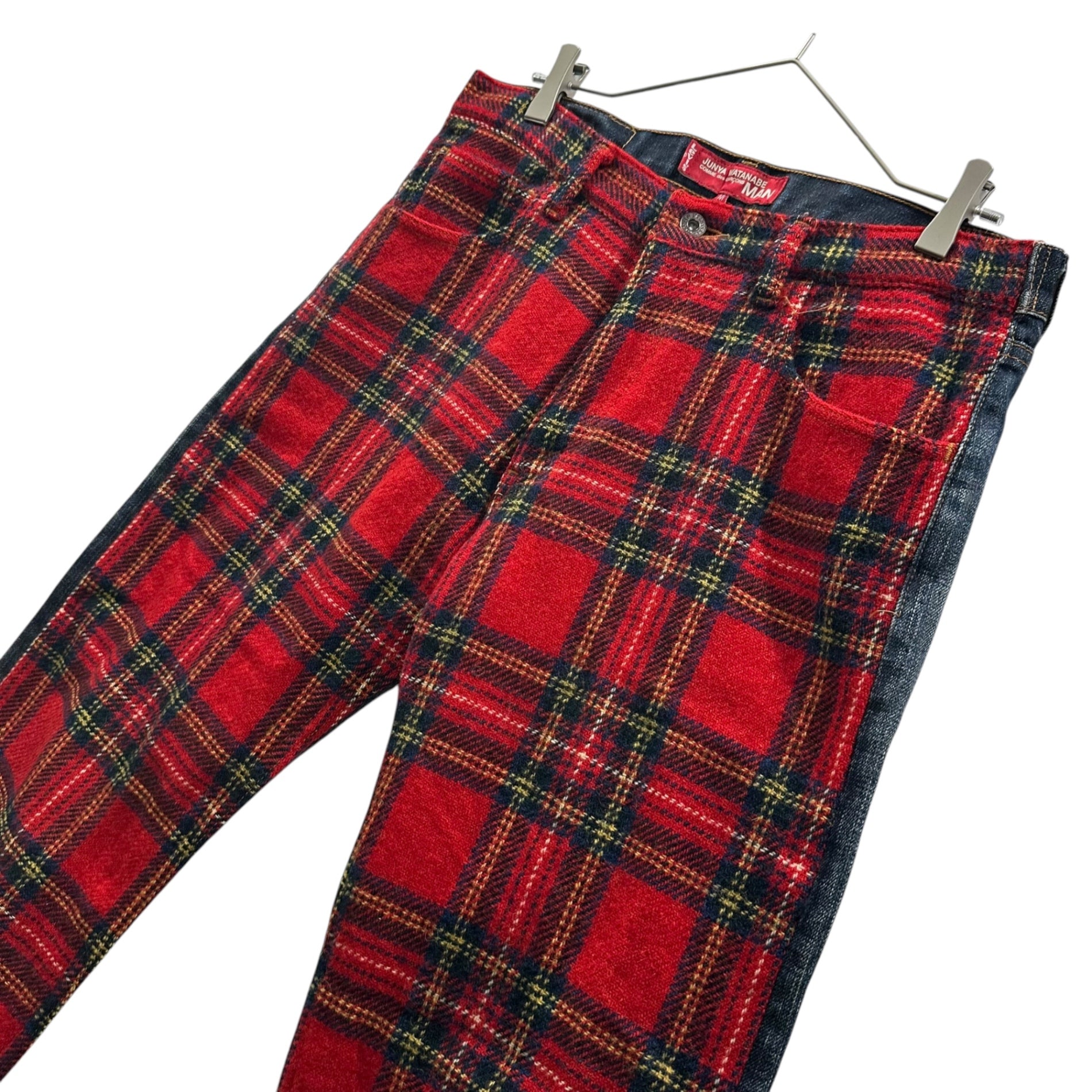 COMME des GARCONS JUNYA WATANABE MAN × Levi's(コムデギャルソンジュンヤワタナベマン × リーバイス) 2002AW Wool Tartan Check Panel Denim Pants ウール タータン チェック 切替 デニム パンツ WG-P049 M レッド×インディゴ AD2002