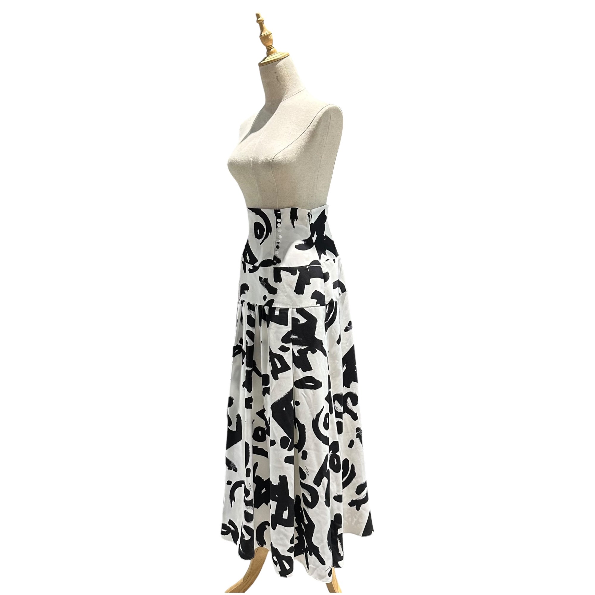 UN3D.(アンスリード) High-waisted maxi skirt ハイウエスト マキシ スカート 522020800301-01 38(M程度) ホワイト×ブラック