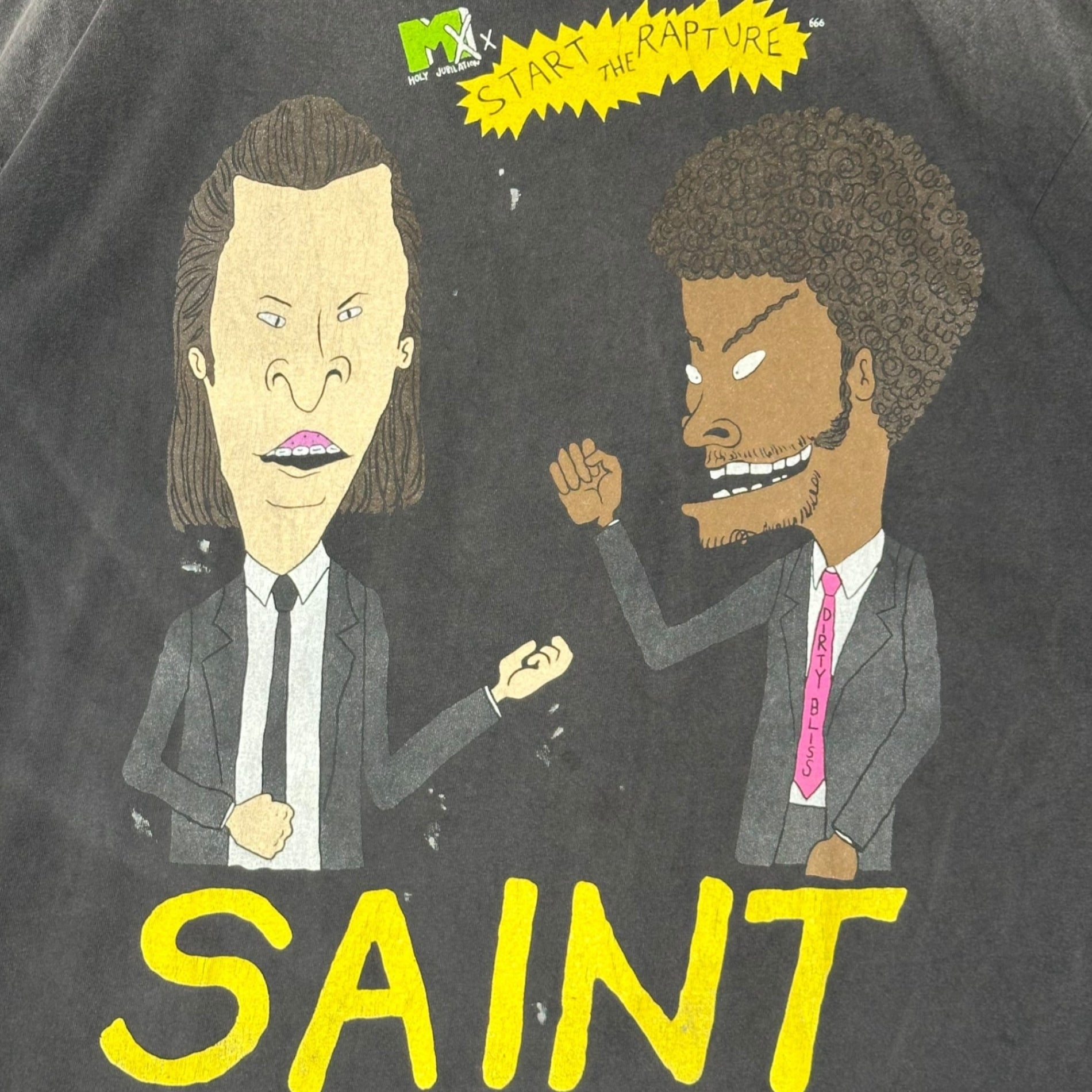SAINT MICHAEL(セントマイケル) 25SS SS TEE RAPTURE ヴィンテージ加工 半袖 Tシャツ SM-HR8-0000-015 XL ブラック