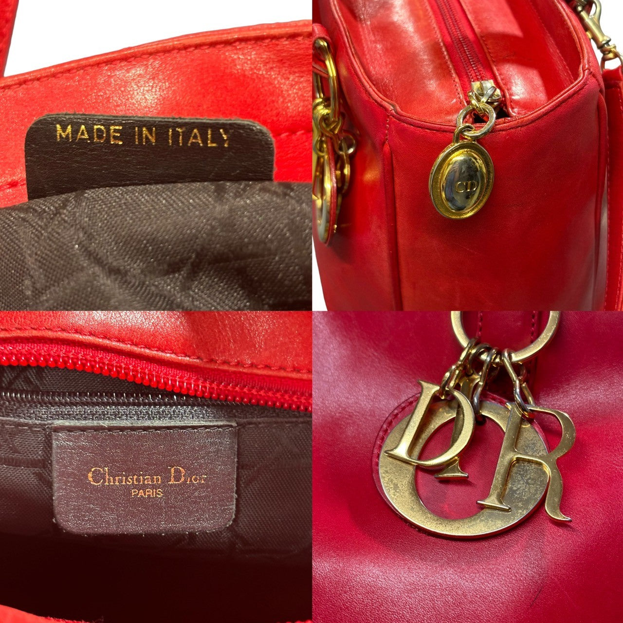 Christian Dior(クリスチャンディオール) 2WAY leather shoulder bag ロゴ チャーム 2WAY レザー  ショルダー バッグ レッド ロゴ チャーム ハンド ヴィンテージ OLD