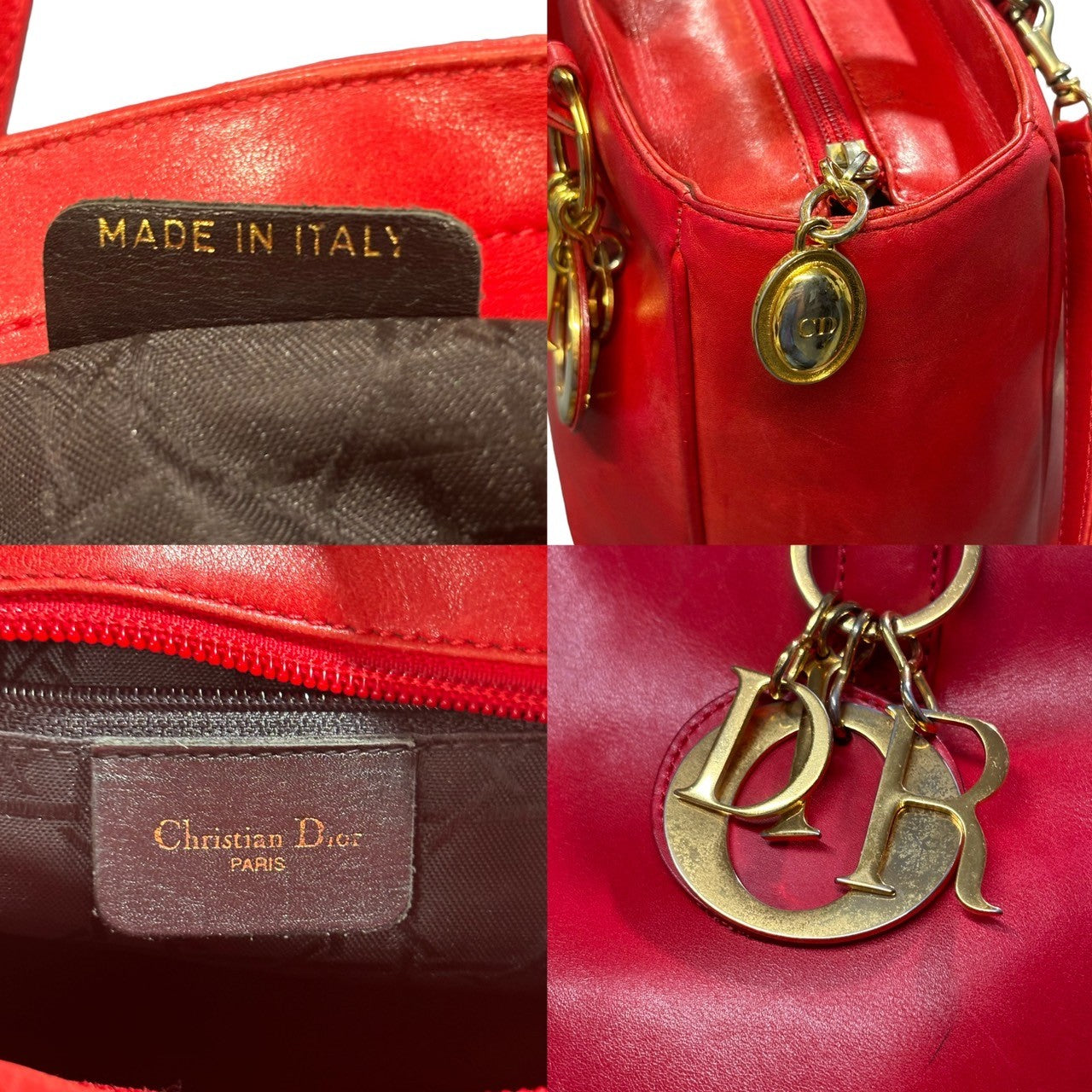 Christian Dior(クリスチャンディオール) 2WAY leather shoulder bag ロゴ チャーム 2WAY レザー ショルダー バッグ レッド ロゴ チャーム ハンド ヴィンテージ OLD