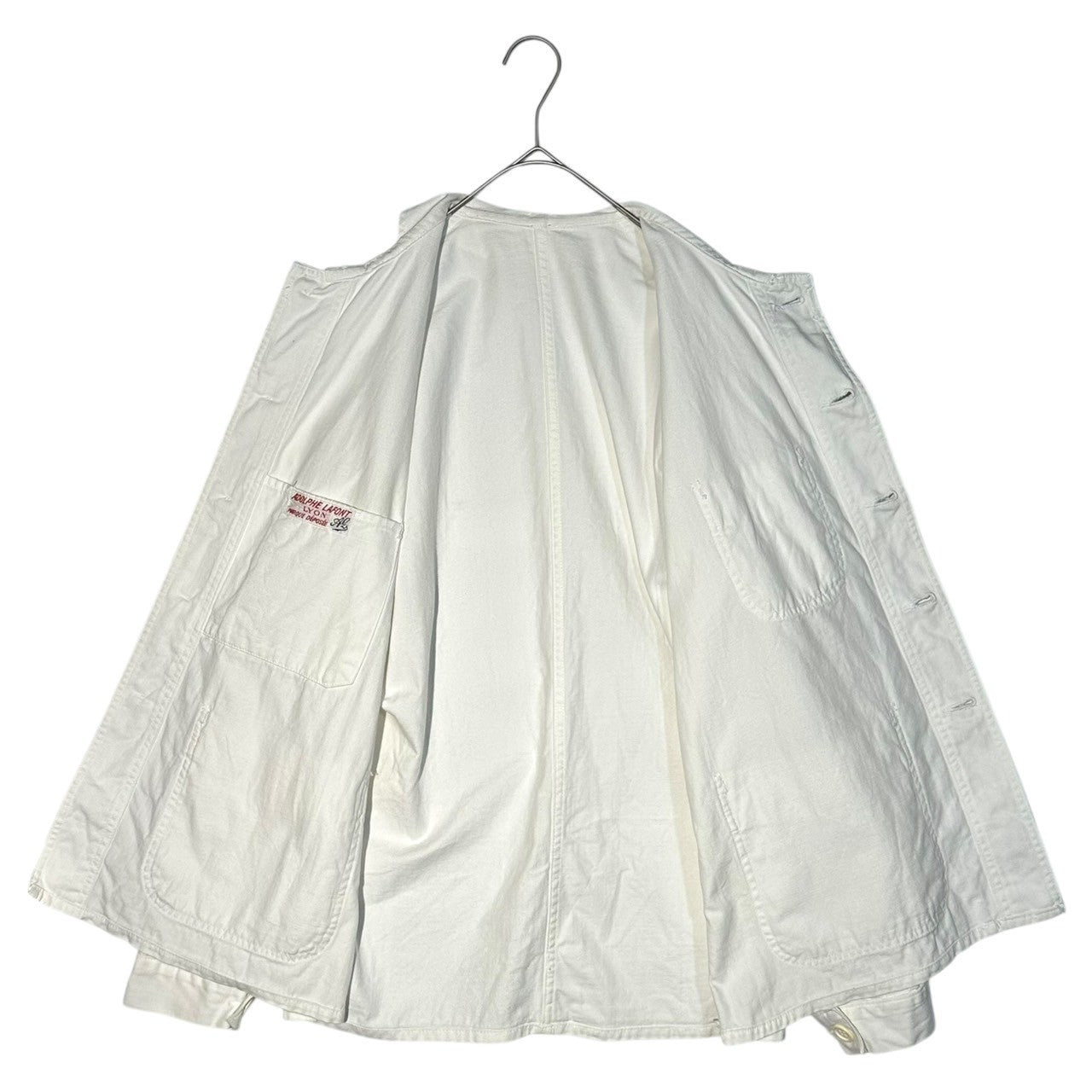 ADOLPHE LAFONT(アドルフラフォン) 40’s LYON White Cotton Coverall ホワイト コットン カバーオール 表記無(M程度) ホワイト 40年代 Vポケット ヴィンテージ フレンチ ワーク ユーロ ジャケット