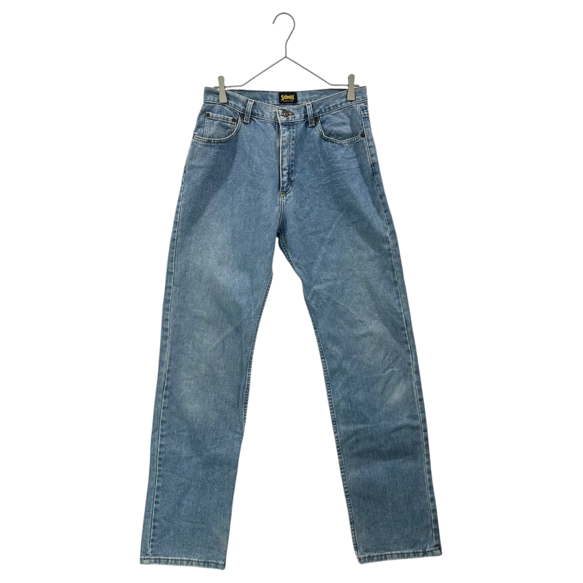 SCHOTT(ショット) Perfecto USA made Denim Pants ウォッシュド ストレート デニム パンツ 表記消(実寸約78cm) ライトインディゴ USA製