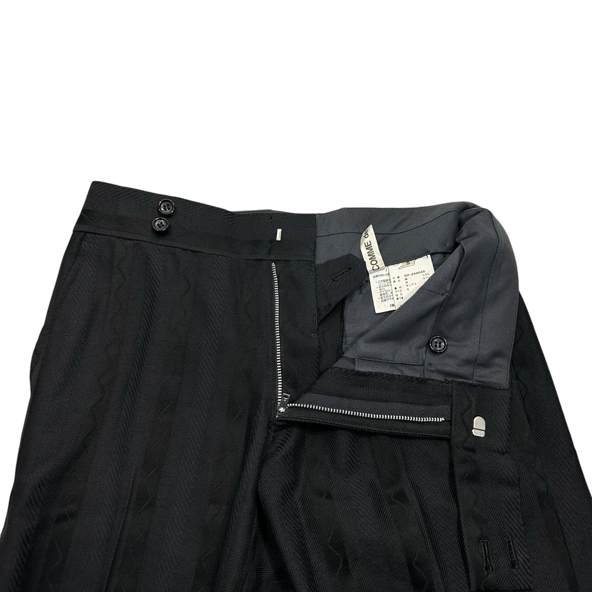 COMME des GARCONS(コムデギャルソン) 2000AW Cotton-Wool Geometric-Striped Straight-Leg Slacks コットン ウール 幾何学 ストライプ ストレート スラックス GP-04006S S ブラック AD2000 00s アーカイブ