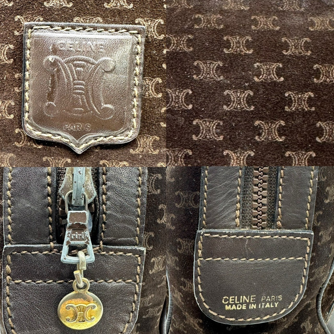 CELINE(セリーヌ) Macadam Pattern Suede Boston Bag マカダム柄 スウェード ボストン バッグ ブラック OLD オールド ヴィンテージ ミニ