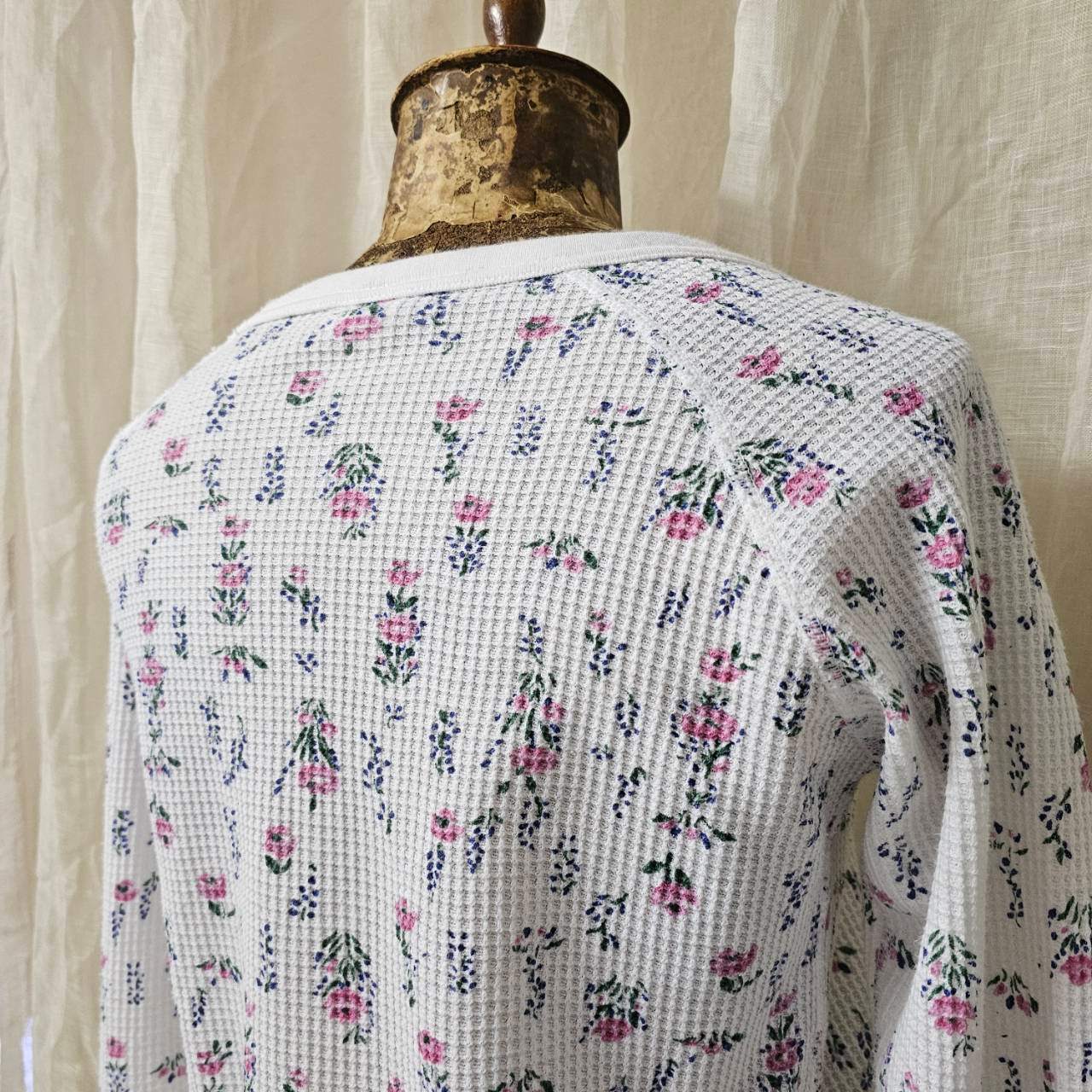 VINTAGE(ヴィンテージ) 80's~  floral pattern thermal 花柄のサーマルカットソー FREE ホワイト