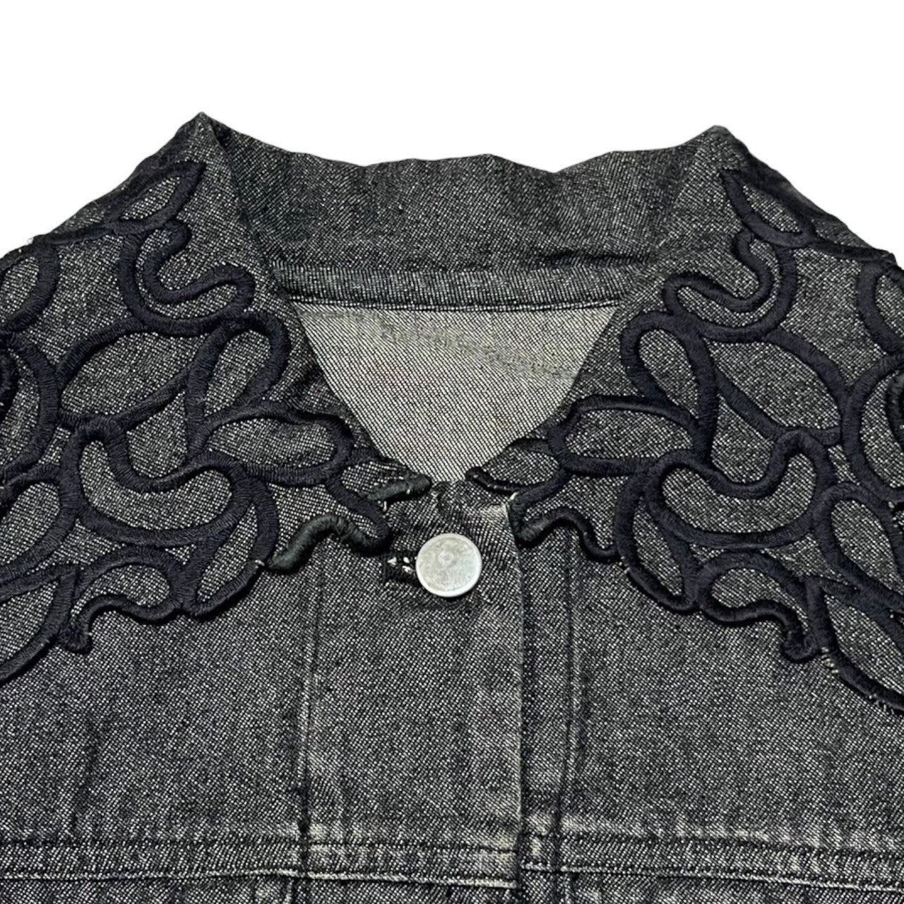 i.s. ISSEY MIYAKE(アイエス イッセイミヤケ) 90's Lace collar short denim jacket レース カラー ショート丈 デニム ジャケット IS23-FC001 M ブラック アーカイブ 90年代