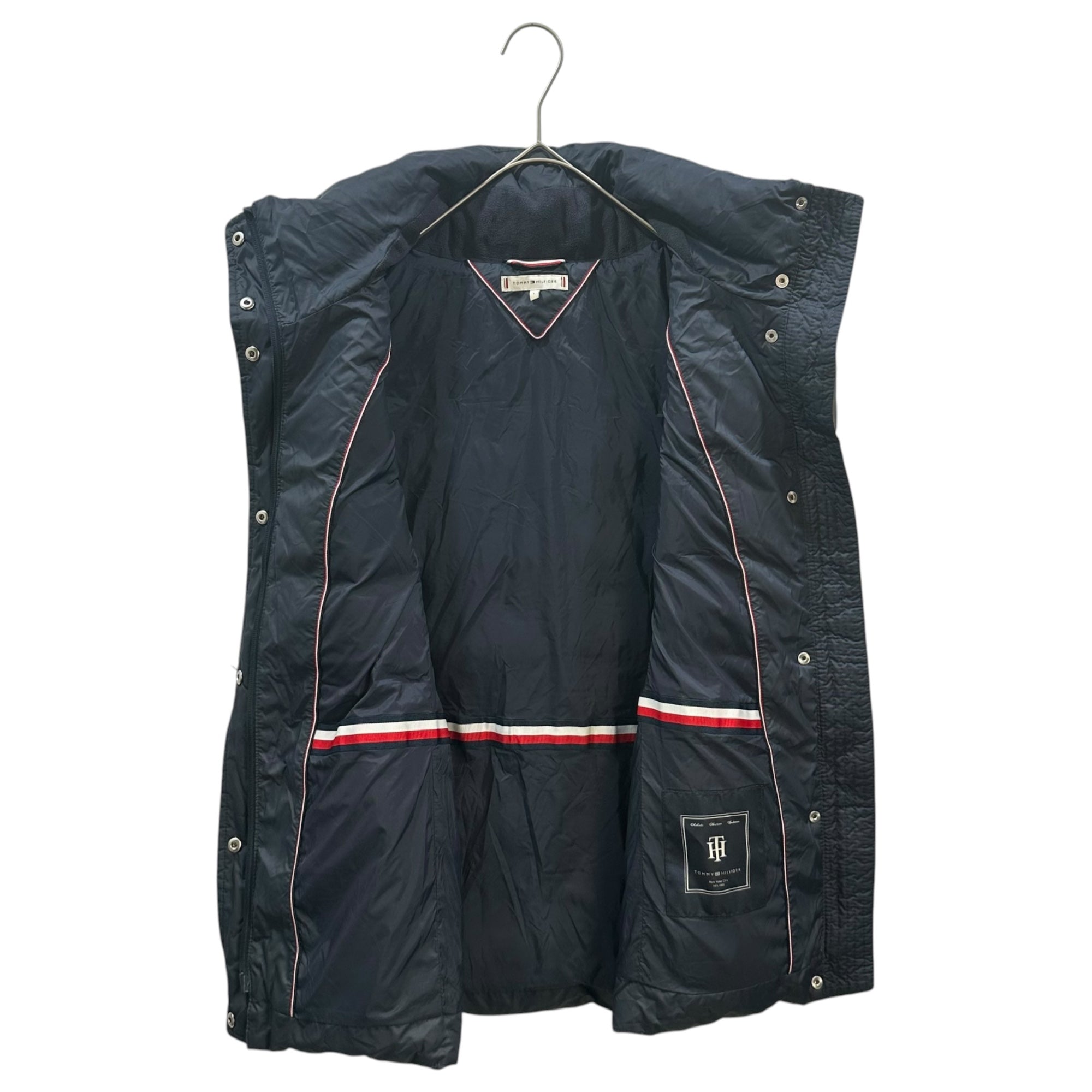 TOMMY HILFIGER(トミーヒルフィガー) Hooded eco-fur down vest フーデッド エコファー ダウン ベスト L ネイビー