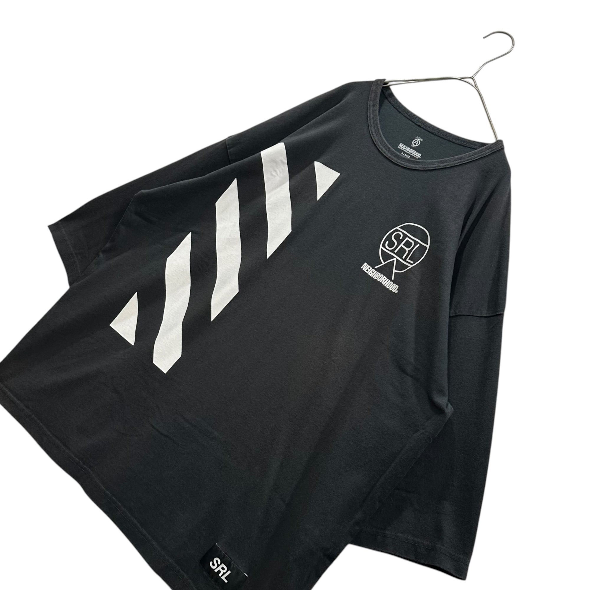 NEIGHBORHOOD(ネイバーフッド) SRL LOGO LINE CREW NECK T-SHIRT ロゴ ライン クルーネック Tシャツ 251BWNH-CSM04 XL ブラック×ホワイト