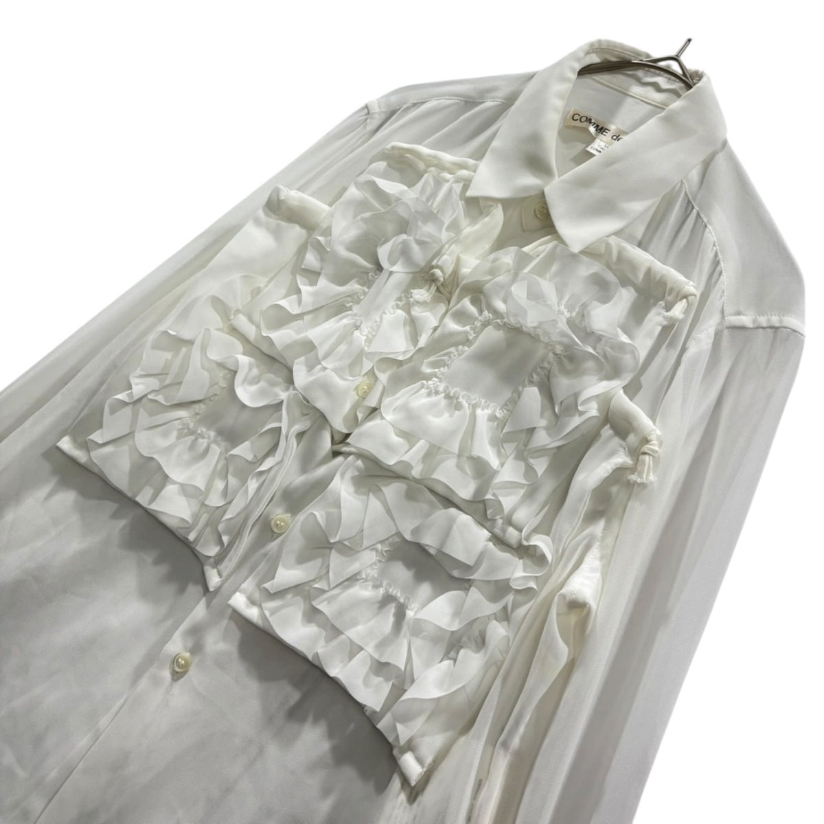 COMME des GARCONS(コムデギャルソン) 2008SS Front-Ruffled Polyester Blouse フロント フリル ポリエステル ブラウス GA-B026 S ホワイト AD2007 00s アーカイブ