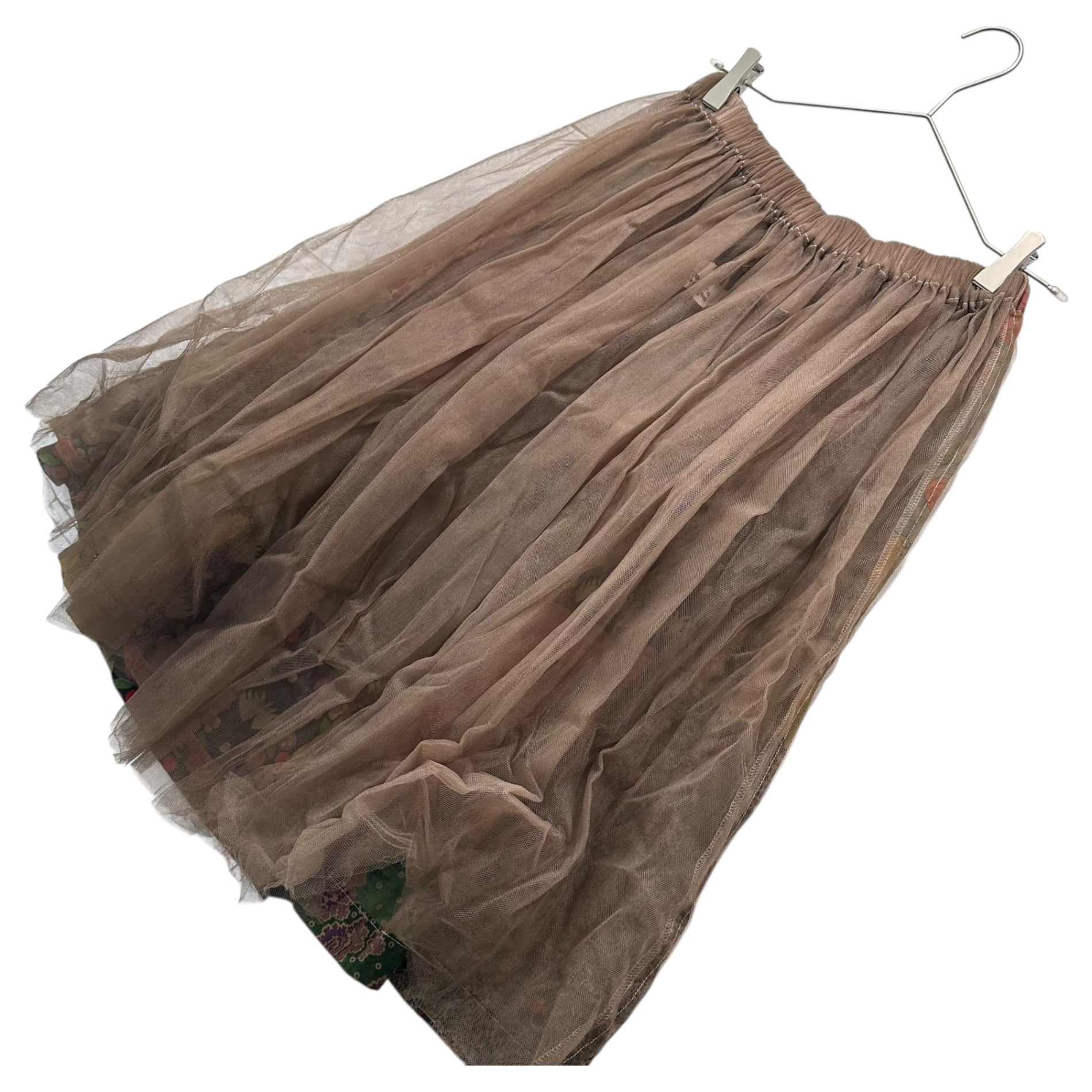 tricot COMME des GARCONS(トリココムデギャルソン) 11AW Tulle Docking Print Skirt チュール ドッキング プリント スカート SH-S702 FREE ブラウン×マルチカラー AD2011