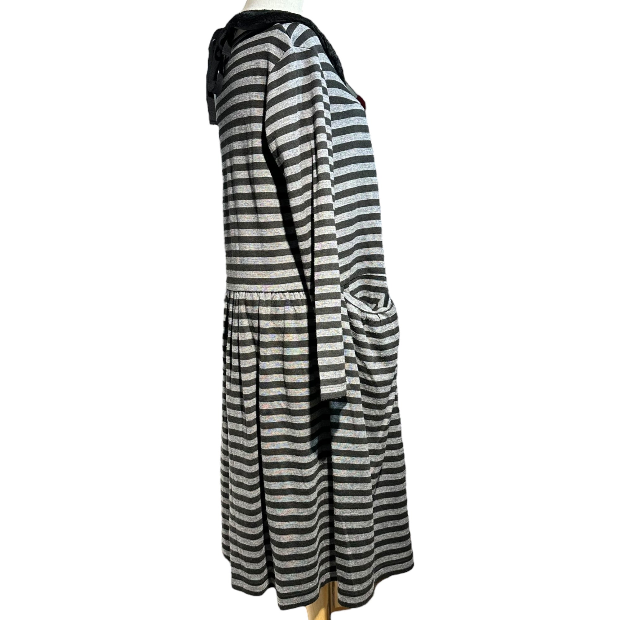 tricot COMME des GARCONS(トリココムデギャルソン) 10AW Long-sleeved striped dress with detachable collar つけ襟付属 長袖 ボーダー ワンピース TF-T055 M グレー×ブラック AD2010