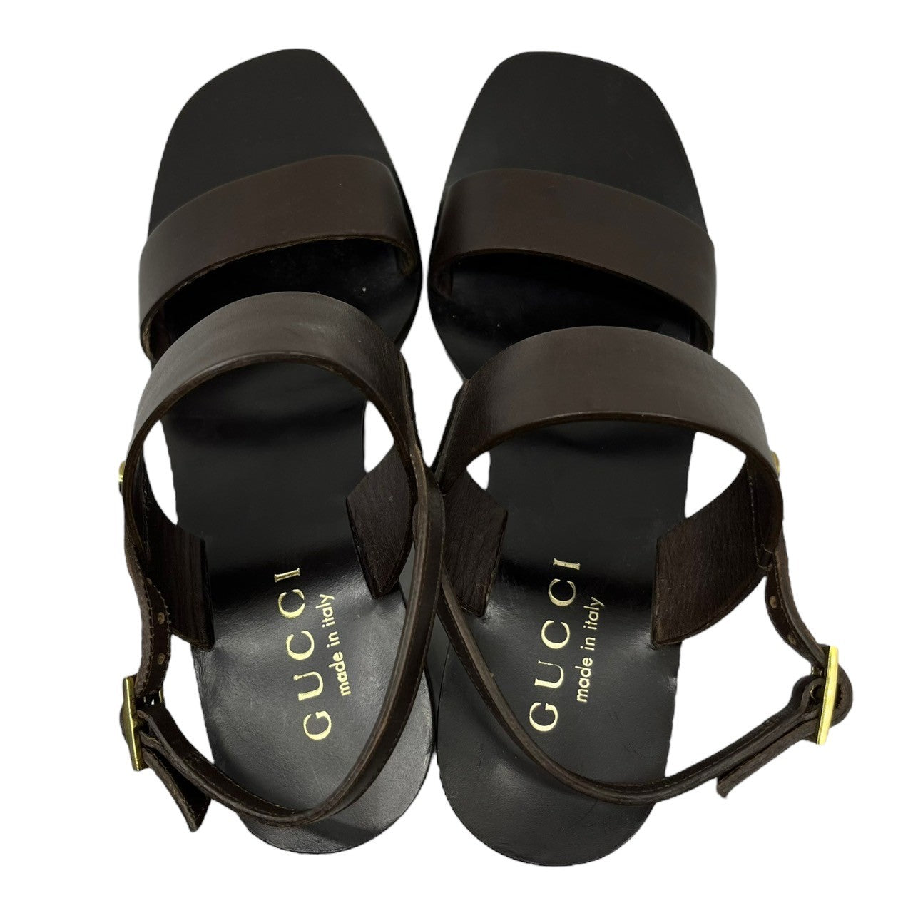 GUCCI(グッチ) GGスタッズレザーヒールサンダル 1139 34 1/2(22cm程度) ブラウン